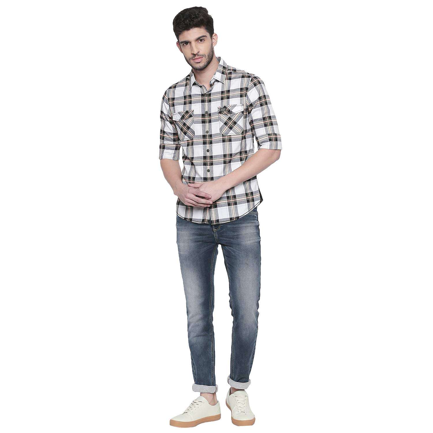 MUFTI White-Orange Casual Full Sleeved Shirt 6