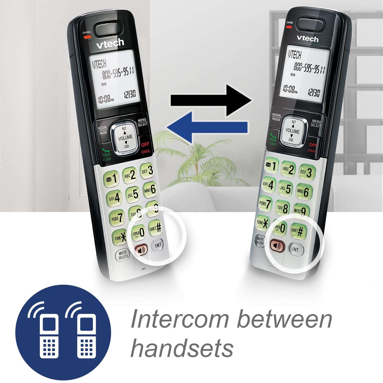 VTech CS6719-2 2-Handset Cordless Phone with Caller ID/Call Waiting, Handset Intercom & Backlit Display/Keypad, Silver 4