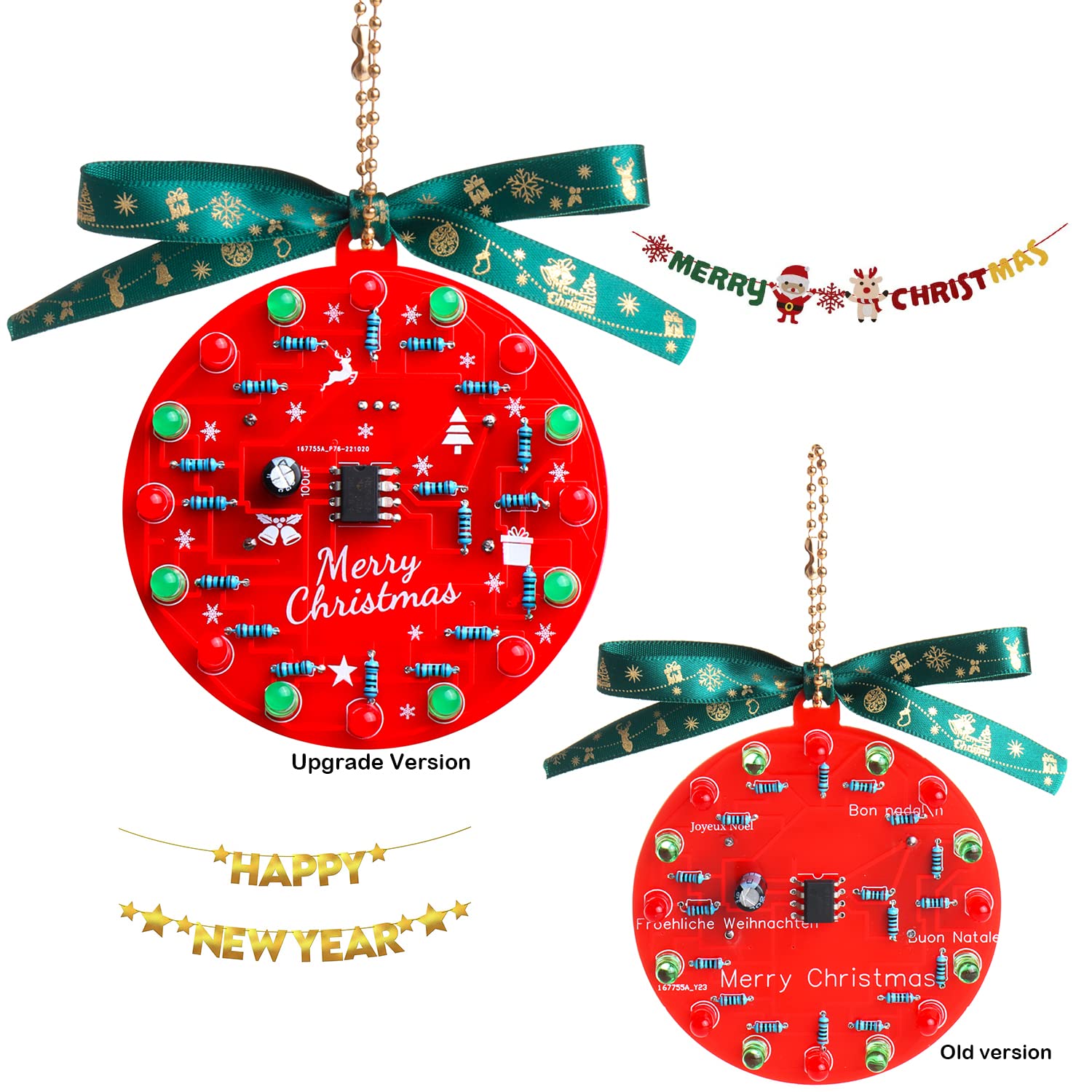 Beginner Learn to Solder Fun Kit : LED Christmas Tree Decoration Soldering Kit Red and Green LEDs Blinking （2 Sets） 5