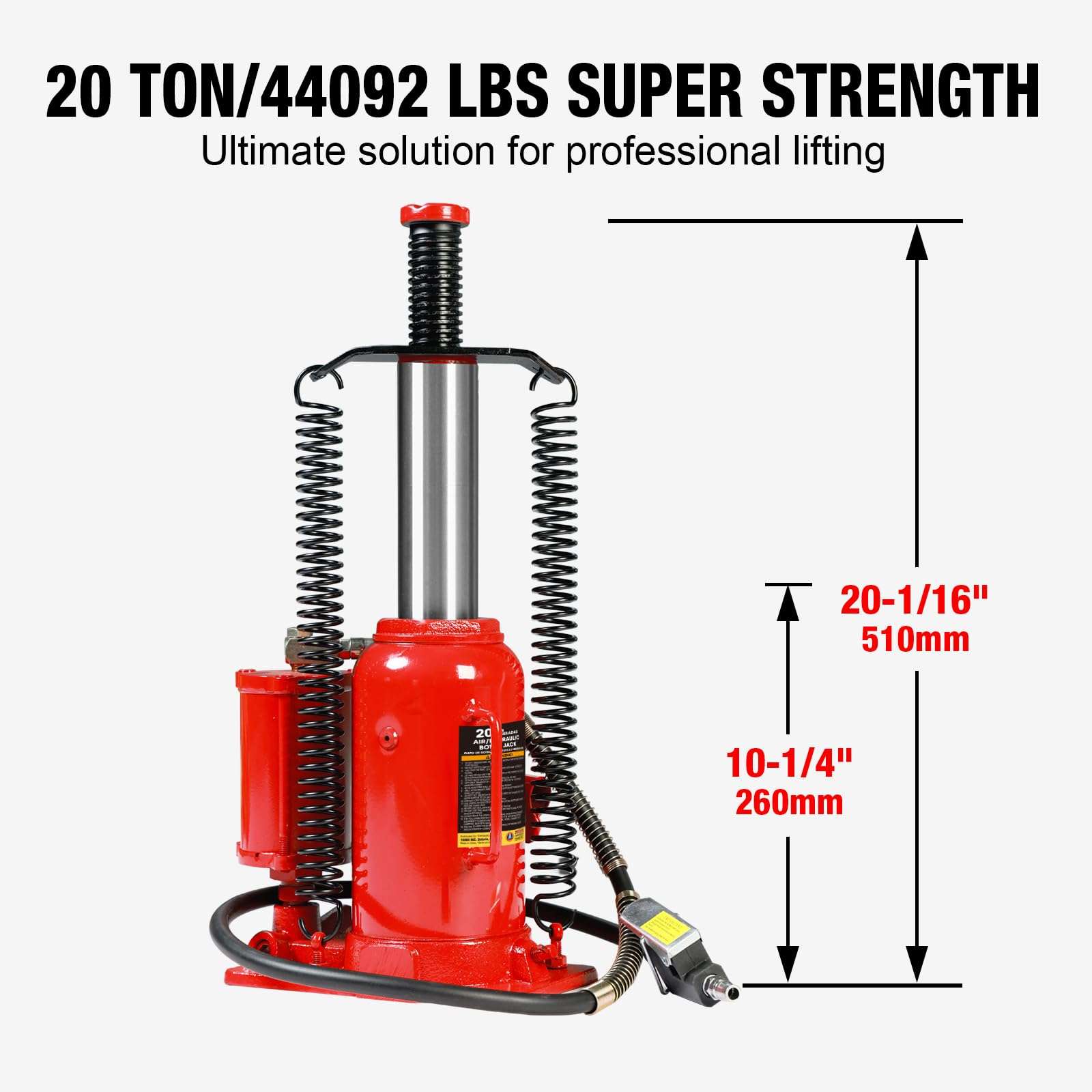 BIG RED AQD20TR Air Hydraulic Bottle Jack: Heavy Duty Professional Lift with Dual-Power Operation, 10.24"-20.08" Adjustable Lift Range & Safety Valve - 20 Ton (40,000 LBS) 5