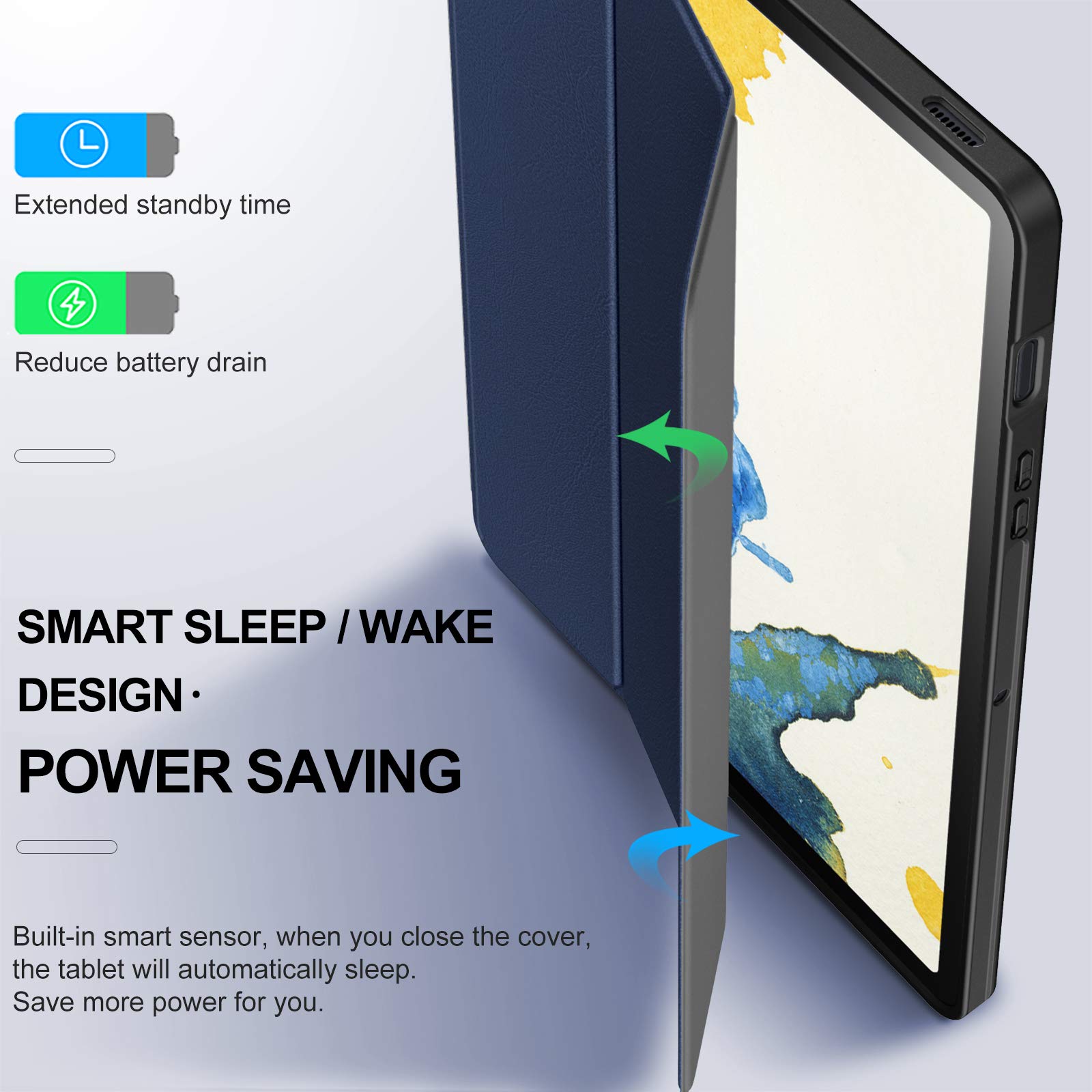 INFILAND Galaxy Tab S7 Case with S Pen Holder, Slim Tri-Fold Case Cover Compatible with Samsung Galaxy Tab S7 11-inch SM-T870/T875/T876 2020 Release Tablet [Auto Wake/Sleep], Navy 6