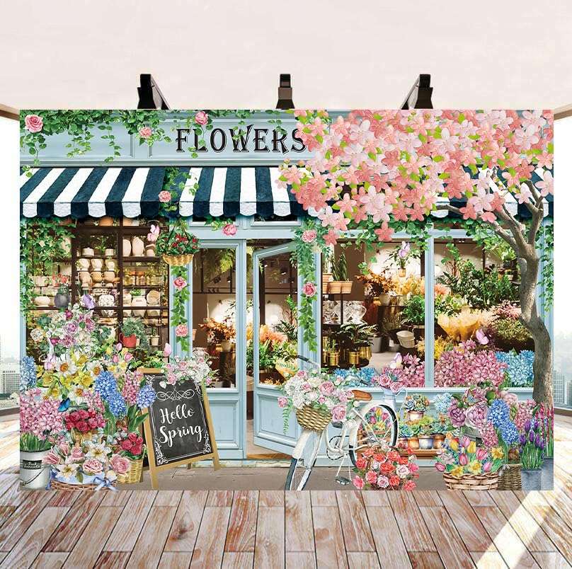 Flowers Shop Backdrop for Photography 10x8FT Spring Florals Butterfly Tea Party Background Hello Spring Banner Decorations Supplies Photo Props 1