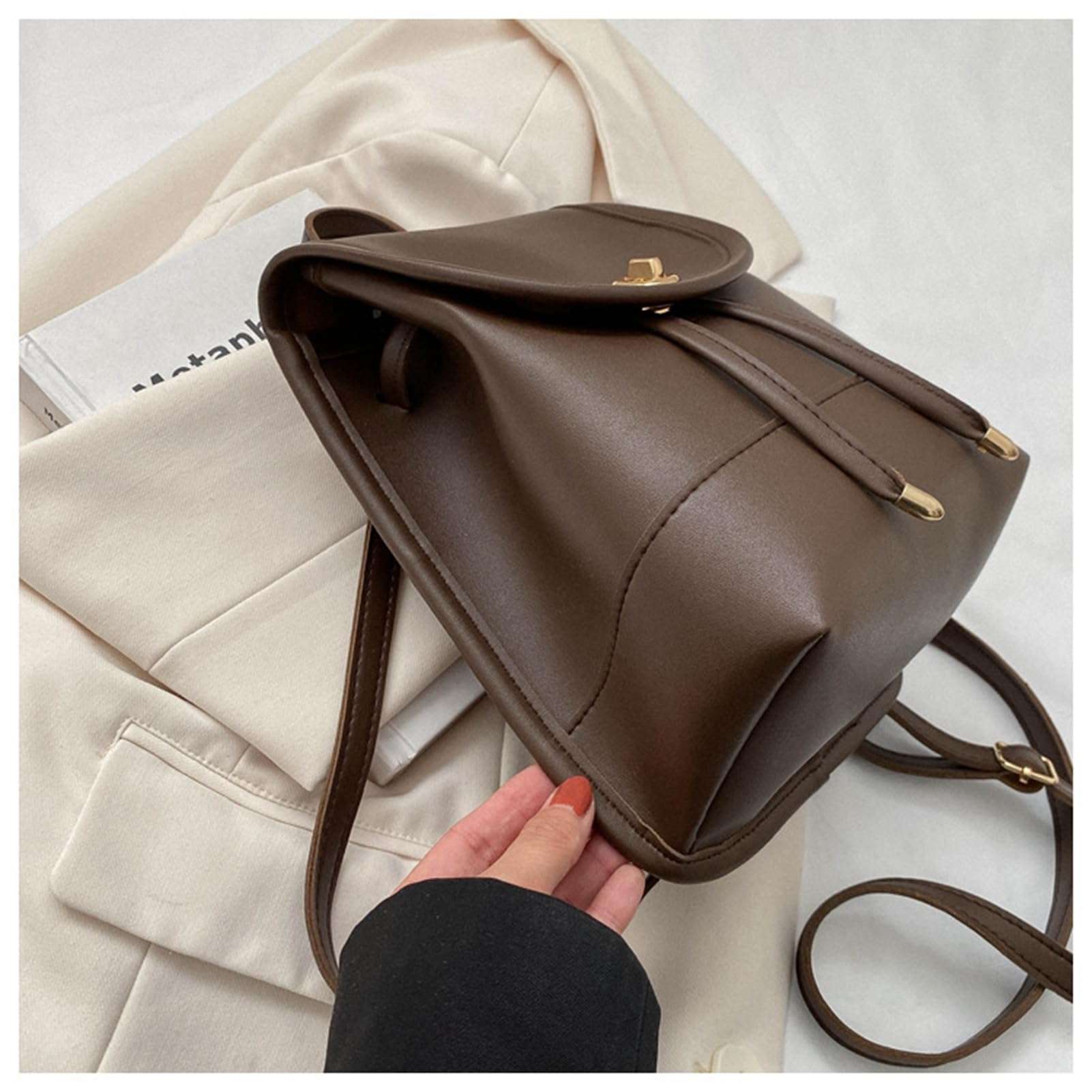 KWBQZGA PU Leather Backpack Purse for Women Anti Theft Travel Backpack Purse Shoulder Handbag (C) 6