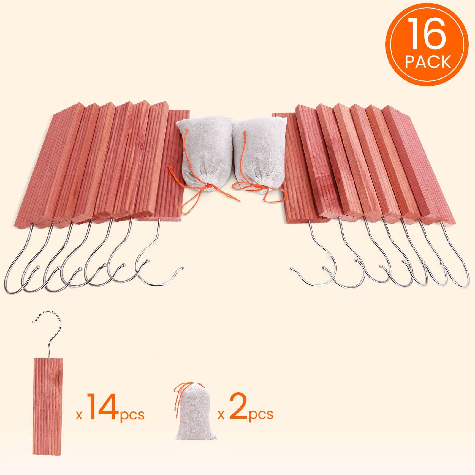 Homode Cedar Blocks for Clothes Storage, Aromatic Cedar Wood for Closets and Drawers, Cedarwood Hangups with Hook, Scent Sachets Bags Cedar Closet Freshener, 16 Pack 3