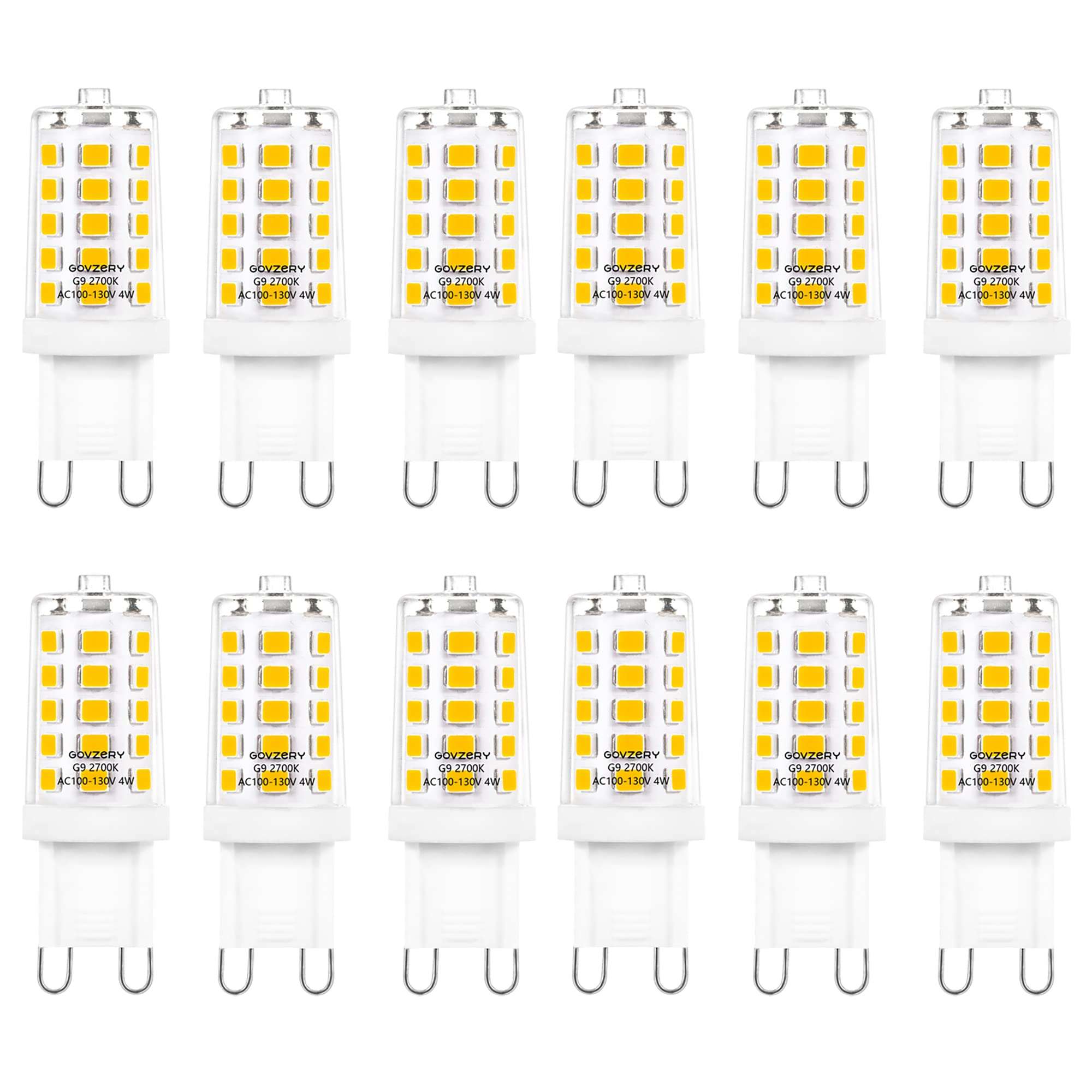 G9 LED Light Bulb Dimmable 2700K Warm White G9 Ceramic Lamp Bulb 4W Equivalent to 40W Halogen Bulb,AC120V(AC100-130V ) 450 Lumens No-Flicker,for G9 Base Chandelier Bulbs Replacement,Pack of 12 1