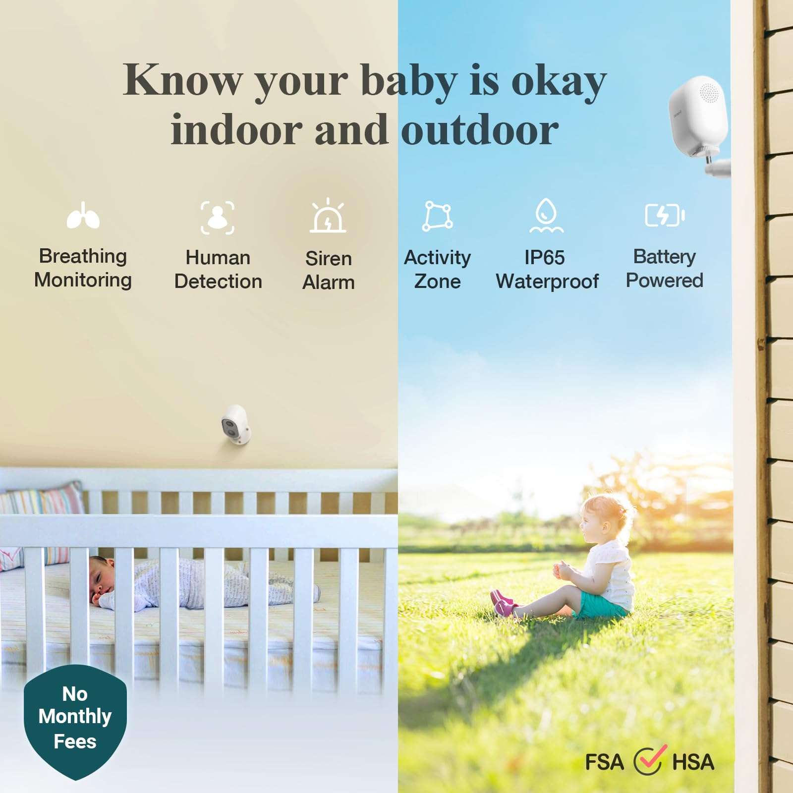 Sense-U AI Battery Baby Camera Monitor with Sensor-Free Sleep Breathing Movement Detection, Smart Security Wireless Outdoor Video Camera, Indoor Home Cam, No Monthly Fee, Peace of Mind for Parents 3