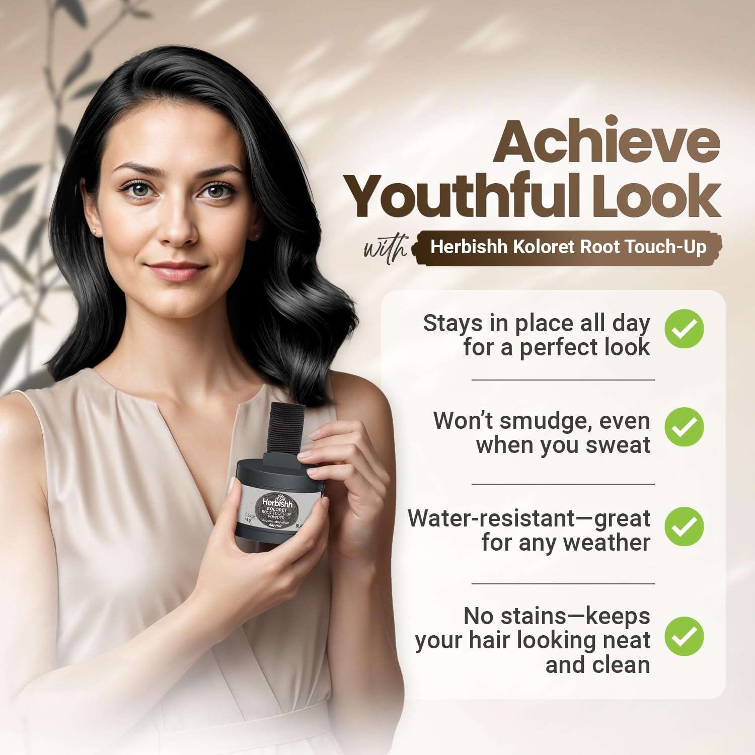 Herbishh Hair Color Shampoo for Gray Hair – Magic Hair Dye Shampoo 500ml Black + Koloret Root Touch Up Powder– Natural Black Powder for Women & Men 4g 6