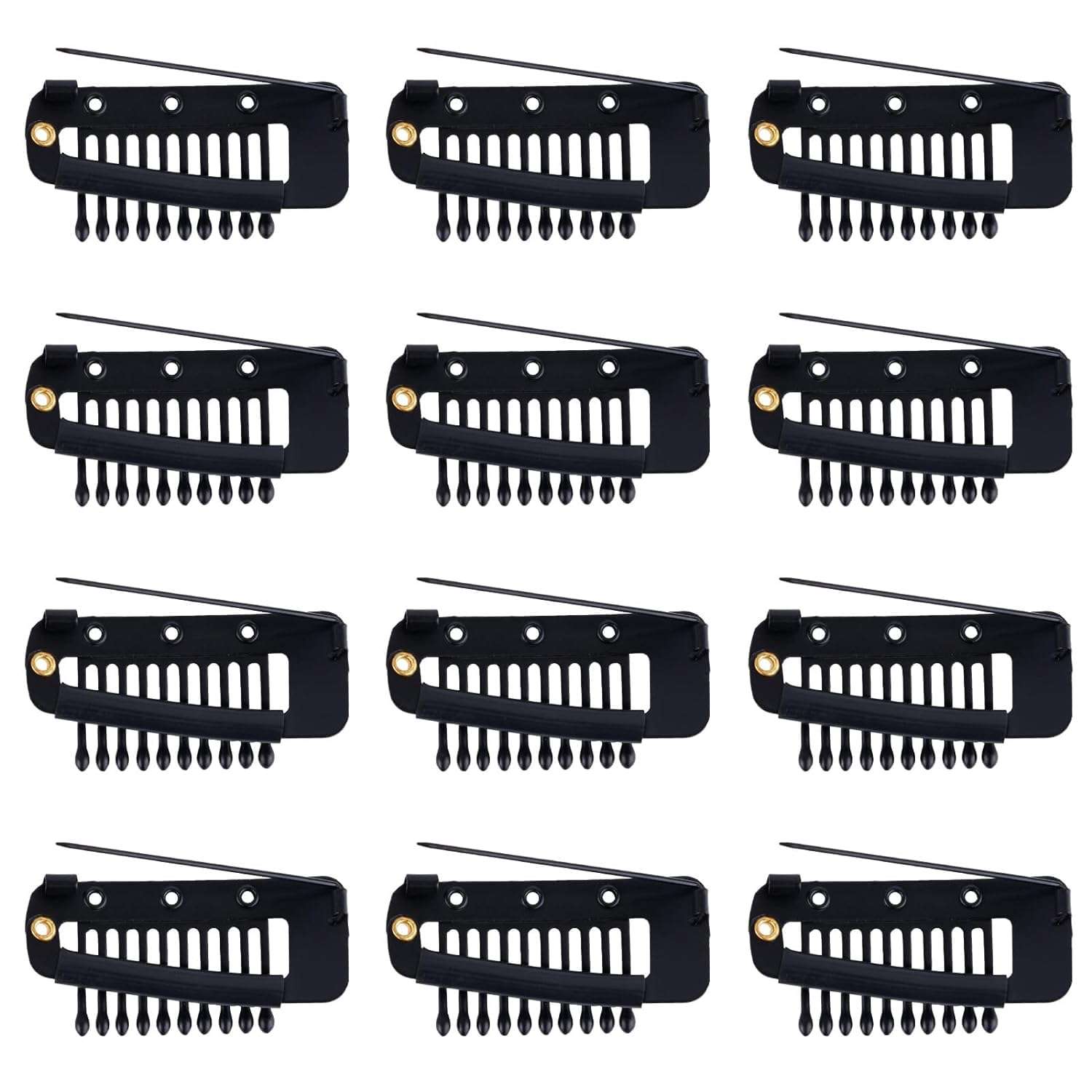 INHEAVEN 3 pcs Wig Clip with Safety Pins, 10-Teeth Hair Extension Snap Clips Invisible Strong Wig Combs to Secure Wig No Sew Chunni Grip Dupatta Clips (BLACK, 3) 1