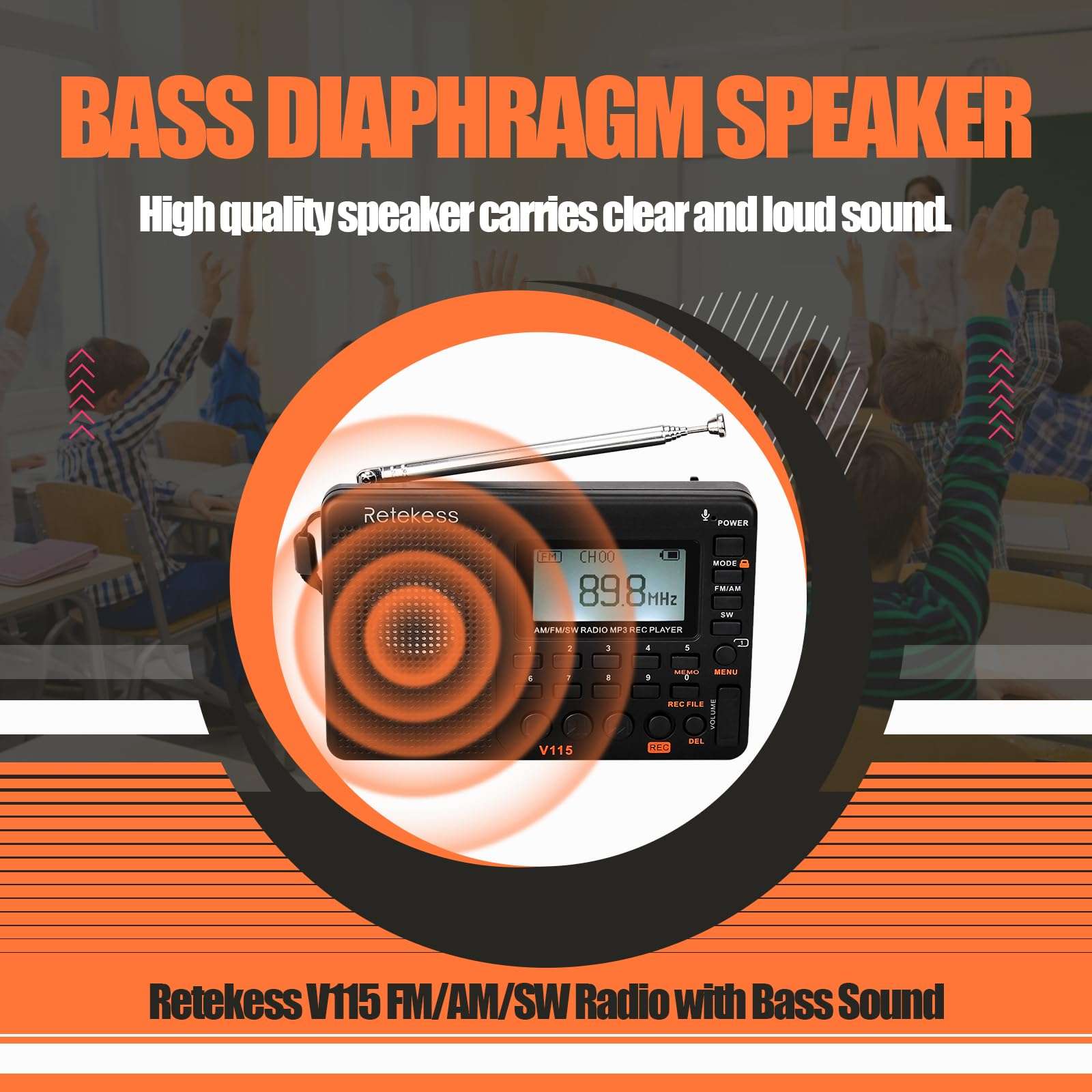 Retekess V115 Digital Radio AM FM Bundle with Retekess TA006 TV Headphones Wireless for Seniors, Support Optical, Coaxial, AUX, RCA, TV Headphones with Charging Dock 4