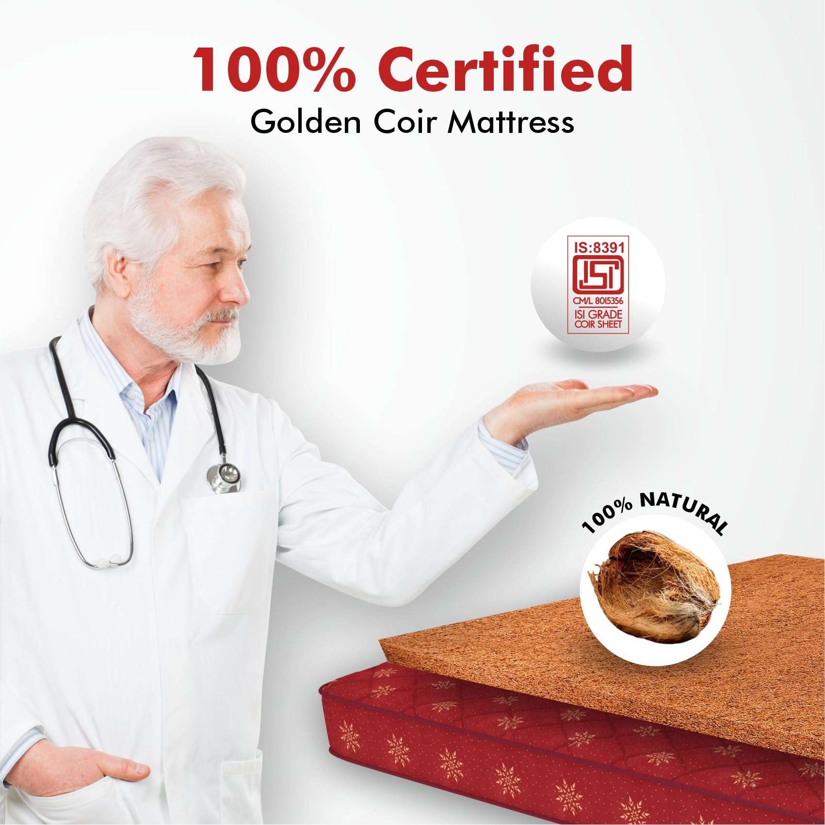 USHA SHRIRAM Resteria ISI Certified at Factory Rate 6-Inch Coir King Size Mattress | Natural Golden Fibre| Hypercool Ventillation| Firm Support| for Hot Sleepers|with 5 Year Warranty (L x W : 72X72) 4