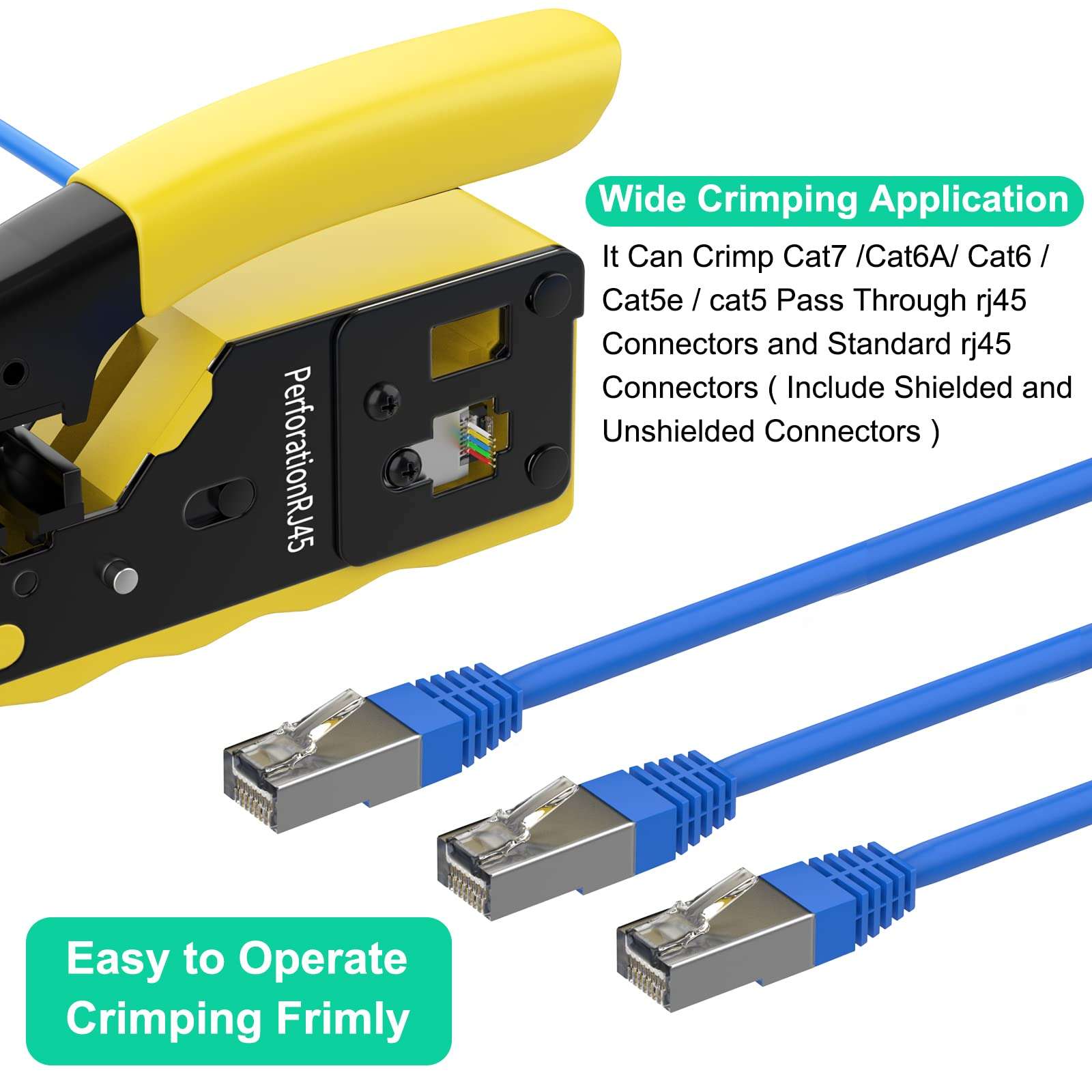 3WOLF Crimper RJ45 Crimp Tool - Wire Stripper Ratcheting Modular Data Cables Wires Cutter Standard Pass Through Connectors Crimping Tool (Crimper) 4