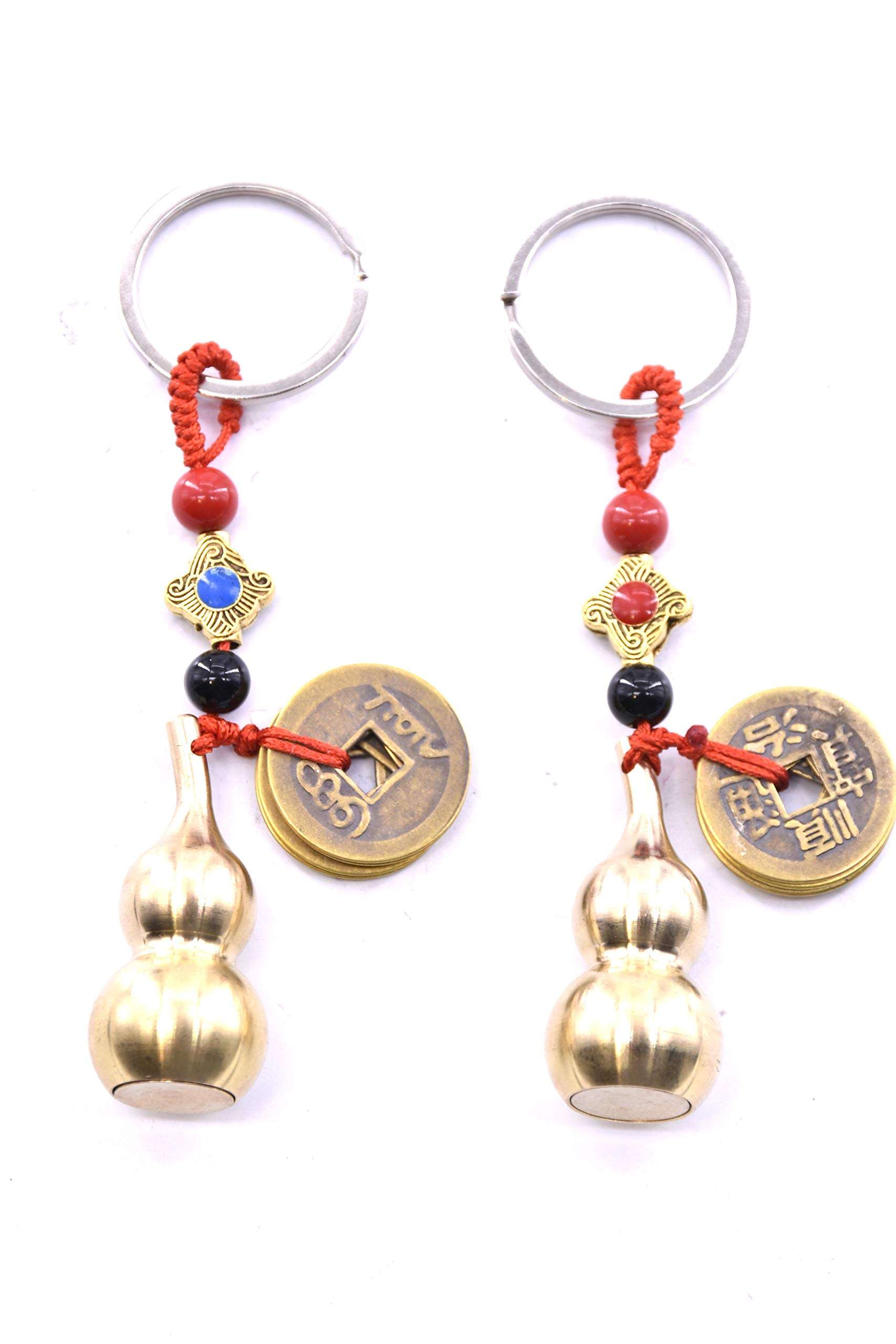 Feng Shui Coins with Brass Calabash Wu Lou Key Chain for good health Travel Safely Wealth Porsperity Success and Good Luck Fortune (2 pieces ) 2