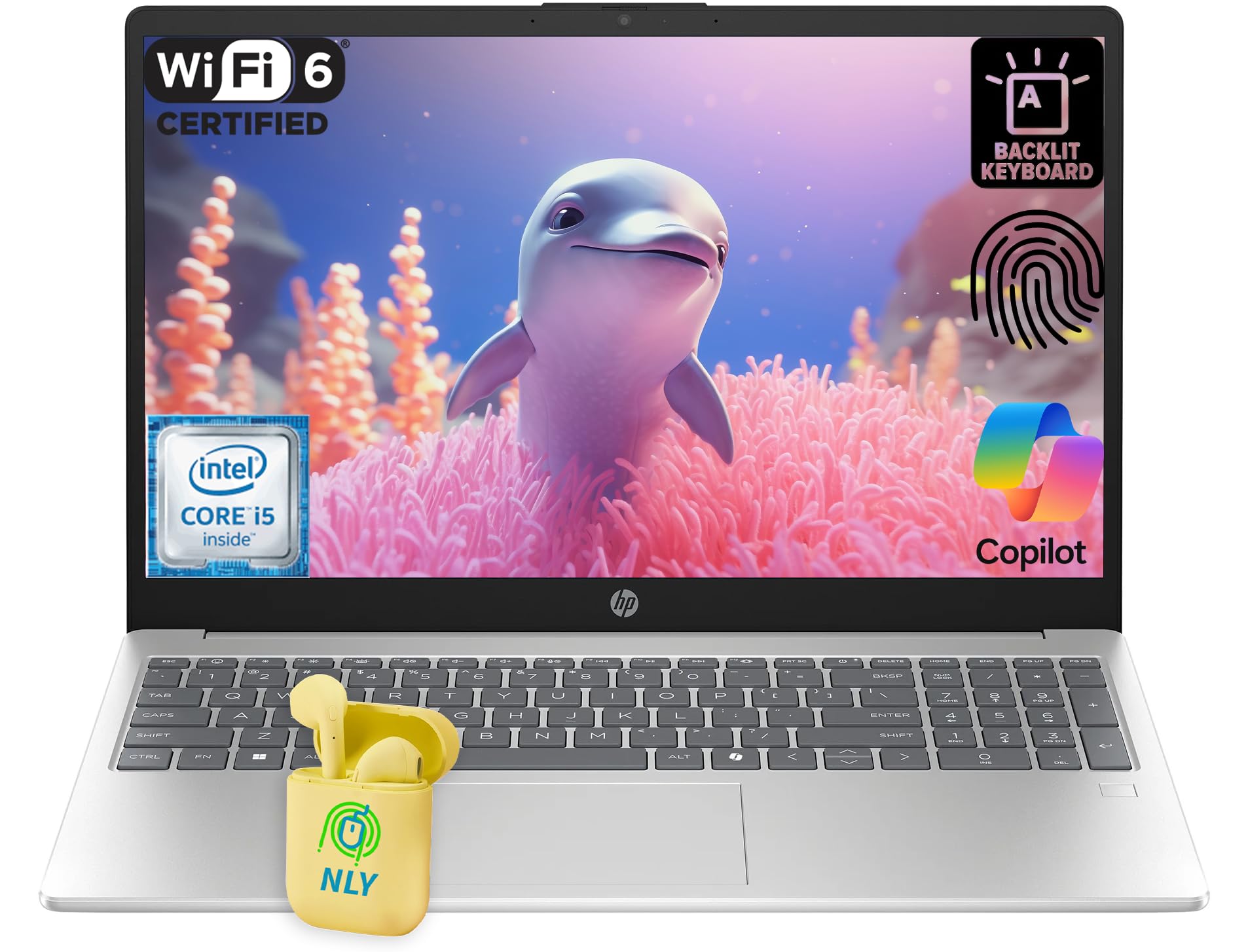 HP 15.6" Business Laptop Computer, Intel 10-core i5-1334U Processor, Windows 11 Laptop 16GB RAM 256GB SSD, Fingerprint Reader, Backlit Keyboard, NLY Earphones, Natural Silver