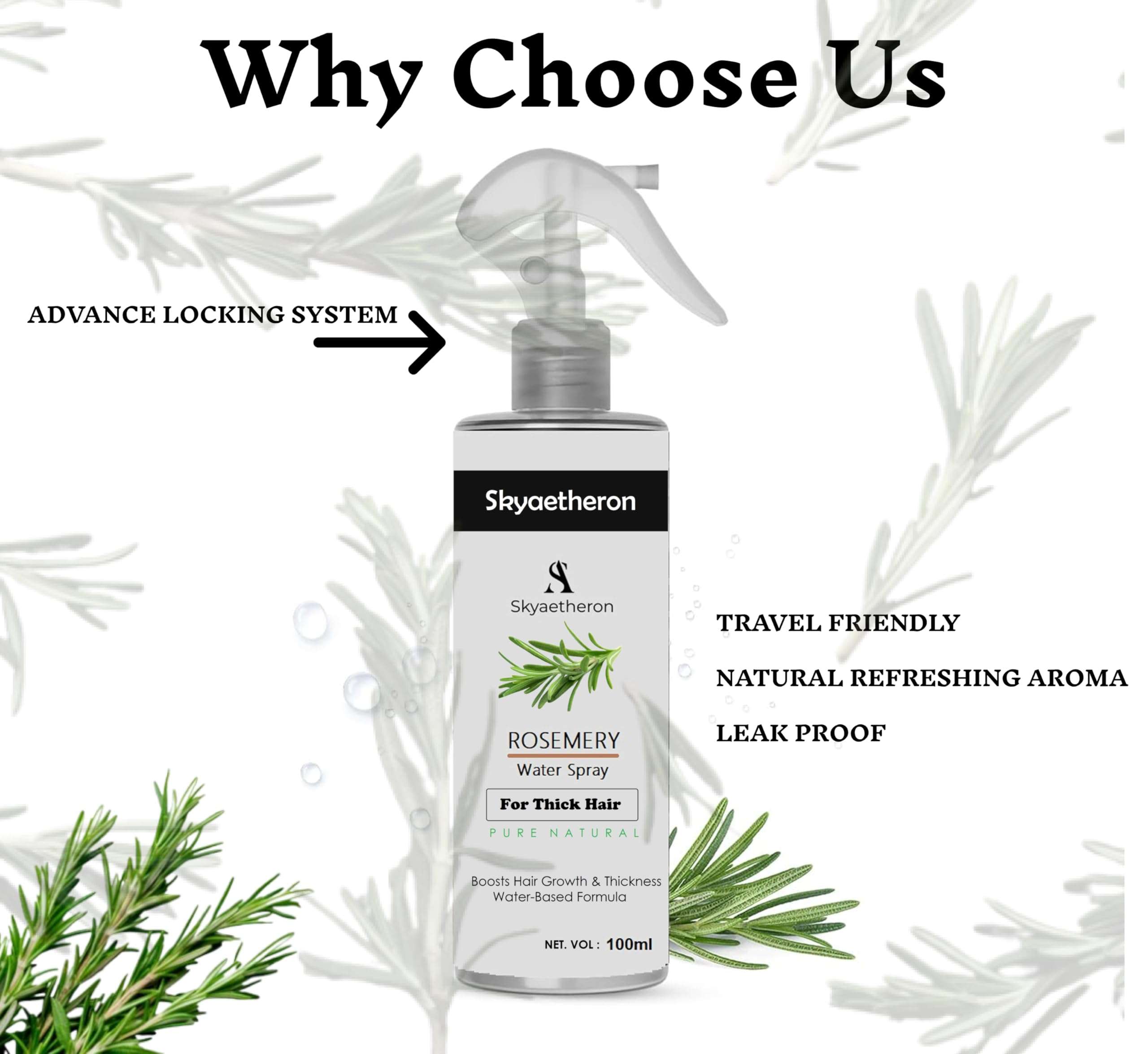 Skyaetheron Rosemary Water Hair Spray – 100ml | Anti-Frizz & Shine Enhancer | Natural Hair Mist for Smooth, Shiny Hair | Suitable for All Hair Types 3