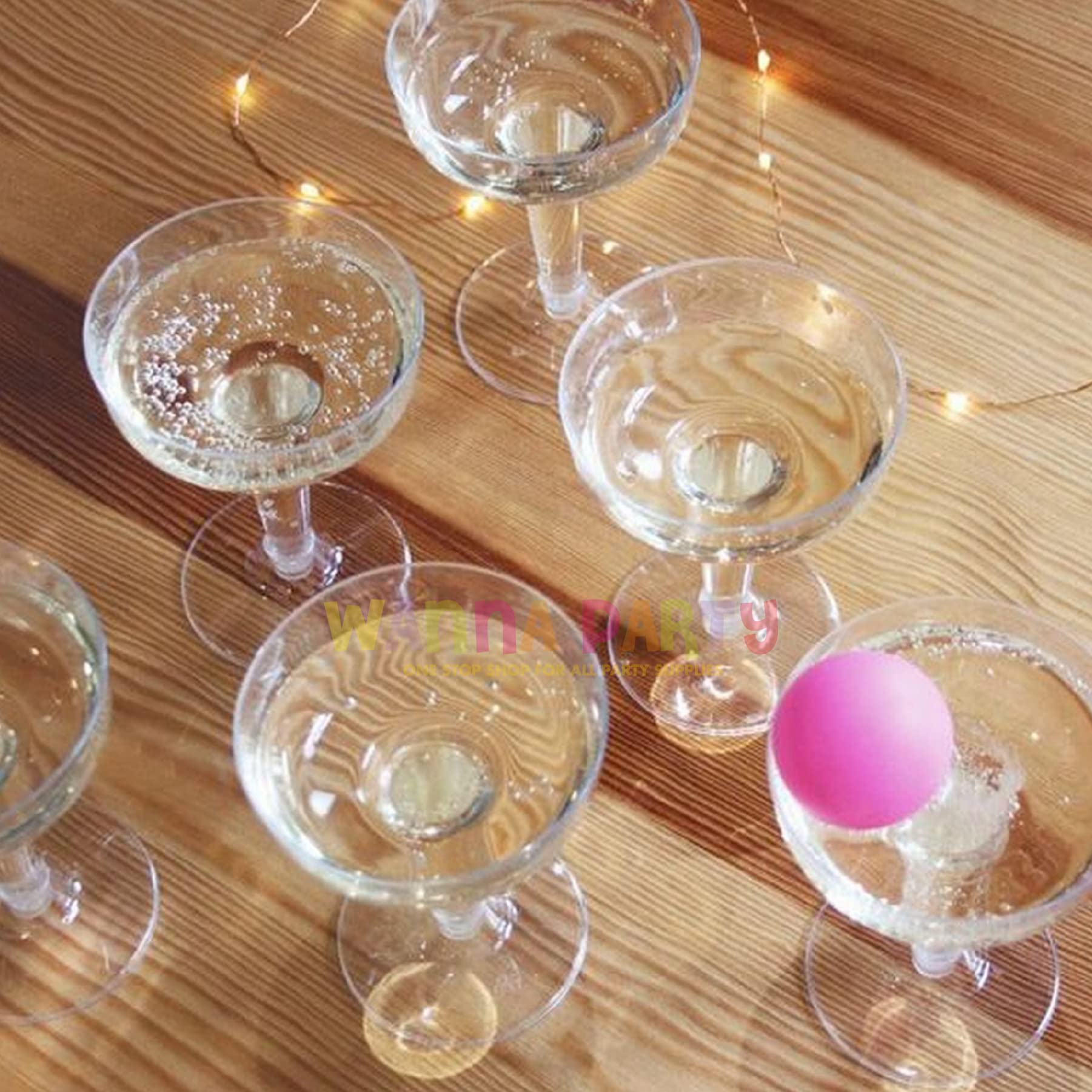 Wanna Party Prosecco Pong Classic Party Game containing Prosecco Glasses and 3 Pink Pong Balls for Weddings, Birthdays, House Party, Girls Night Out Party 6