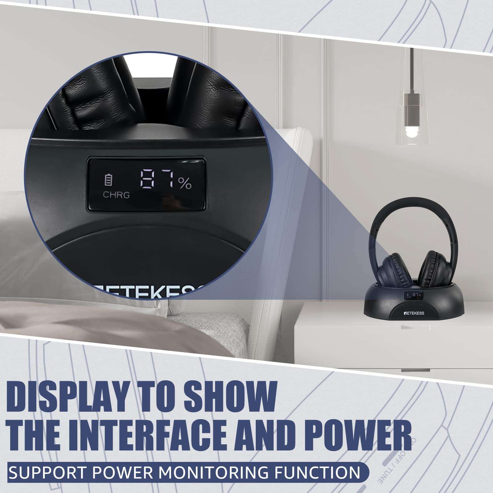 Retekess V115 Digital Radio AM FM Bundle with Retekess TA006 TV Headphones Wireless for Seniors, Support Optical, Coaxial, AUX, RCA, TV Headphones with Charging Dock 5