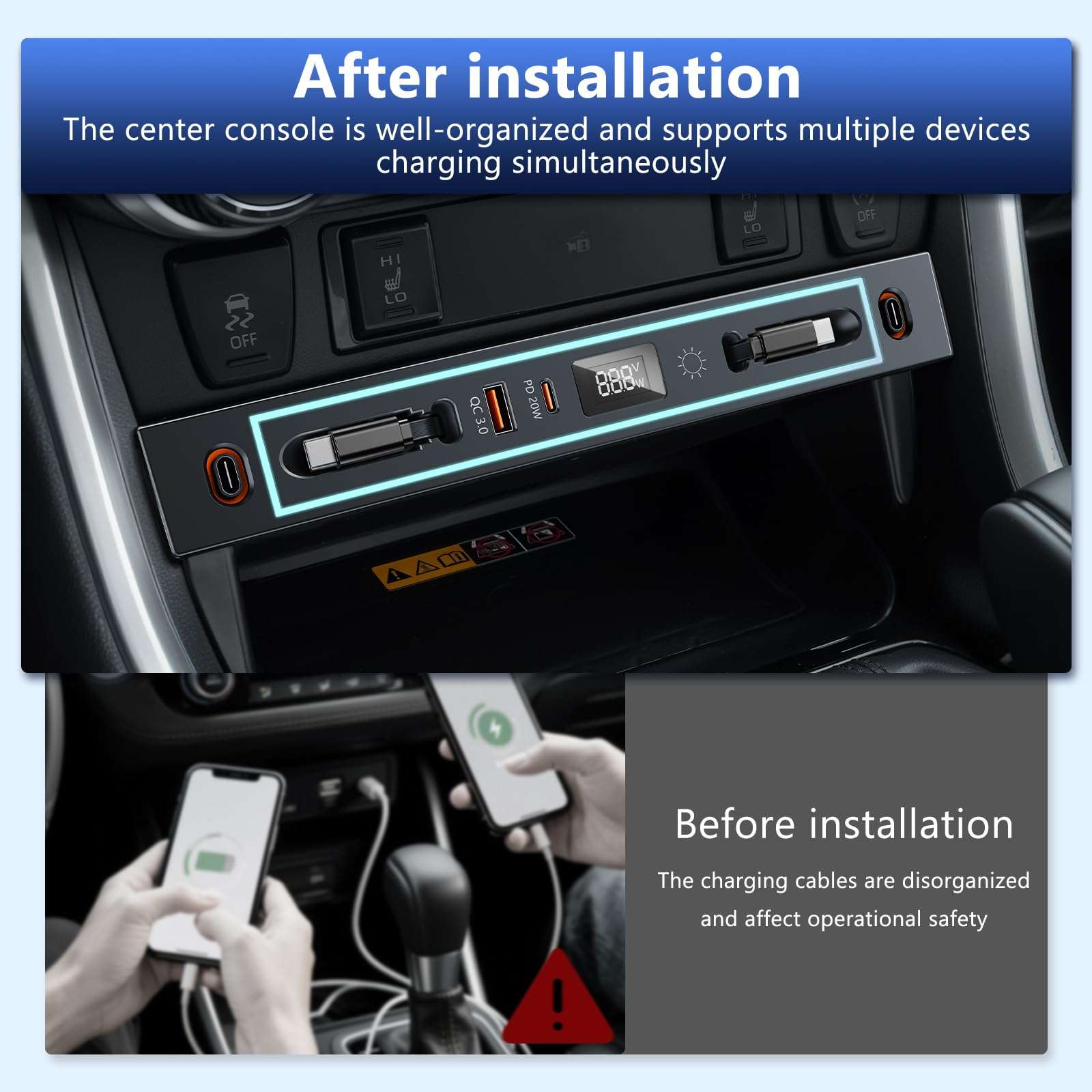 ELOHEI Car Charger Compatible with Toyota RAV4, Fast Charger for Toyota RAV4 Accessories 2019 2020 2021 2022 2023 2024 2025 Multi Port Retractable Docking Station (for Toyota RAV4) 3