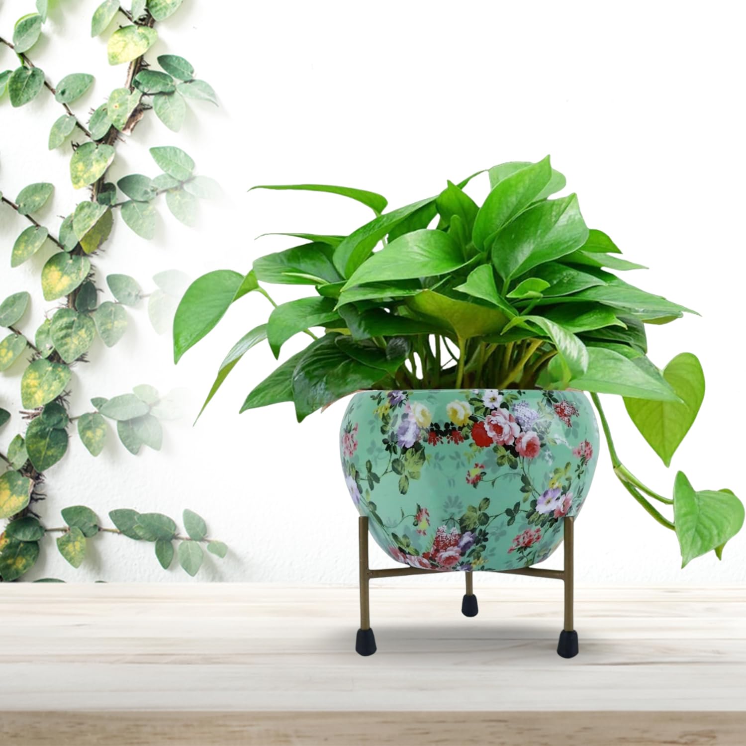 CINAGRO Metal Flower Vase Planter Pot with Iron Stand, Pots for Plants, Plant Pots for Home Decoration, Succulent Pot, Indoor Planter Balcony Garden Decor (Size: 6X6 inch) Style: Blossom Breeze 1
