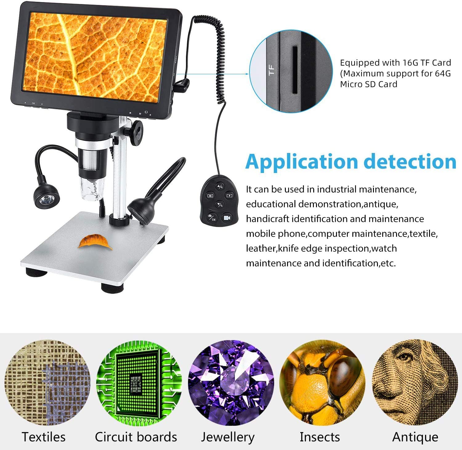 atdaraz LCD Digital USB Microscope 7 in HD Screen, Circuit Board Repair Soldering PCB Coins,12mp Video Camera Microscope, 8 Adjustable Light, 1-1200X Magnification with Rechargeable Batt-ery 6