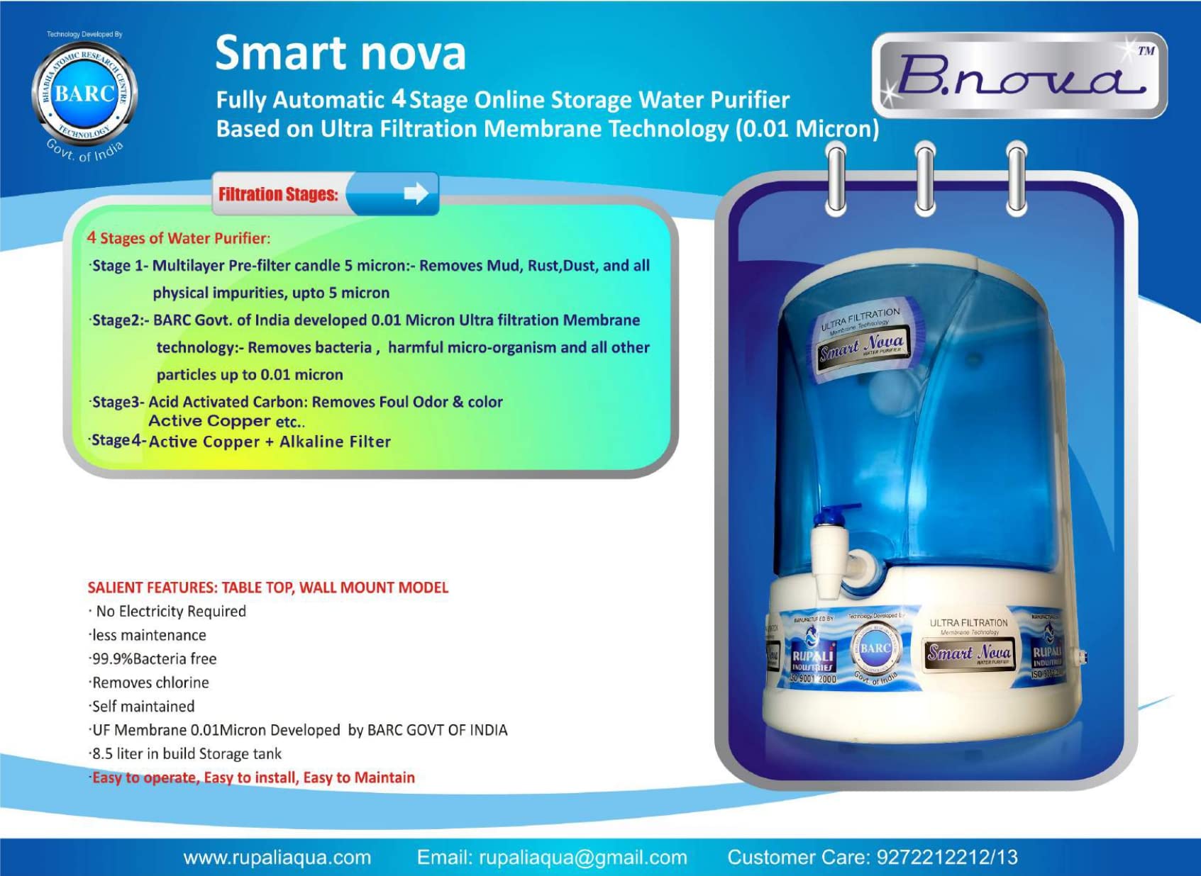 B.Nova Smart Nova UF Technology with Active Copper+Alkaline | 4 Stage Purification System with 8 liter storage | Non-Electric for home and office UF technology developed by BARC 6