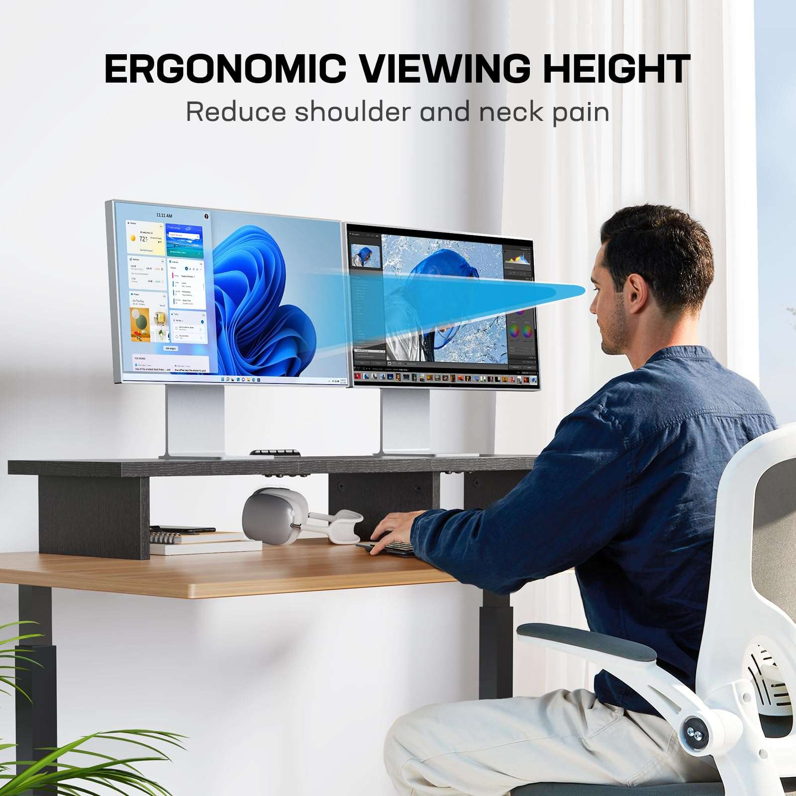 HUANUO Monitor Stand, Dual Monitor Stand Riser 6