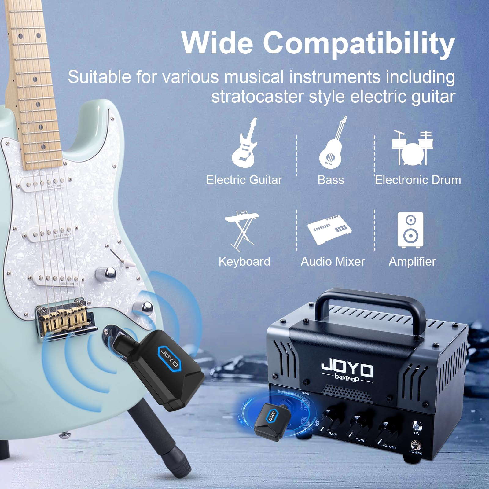 5.8Ghz Wireless Guitar Transmitter Receiver Bundle with AITONE 15ft Guitar Instrument Cable 1/4 Inch 4