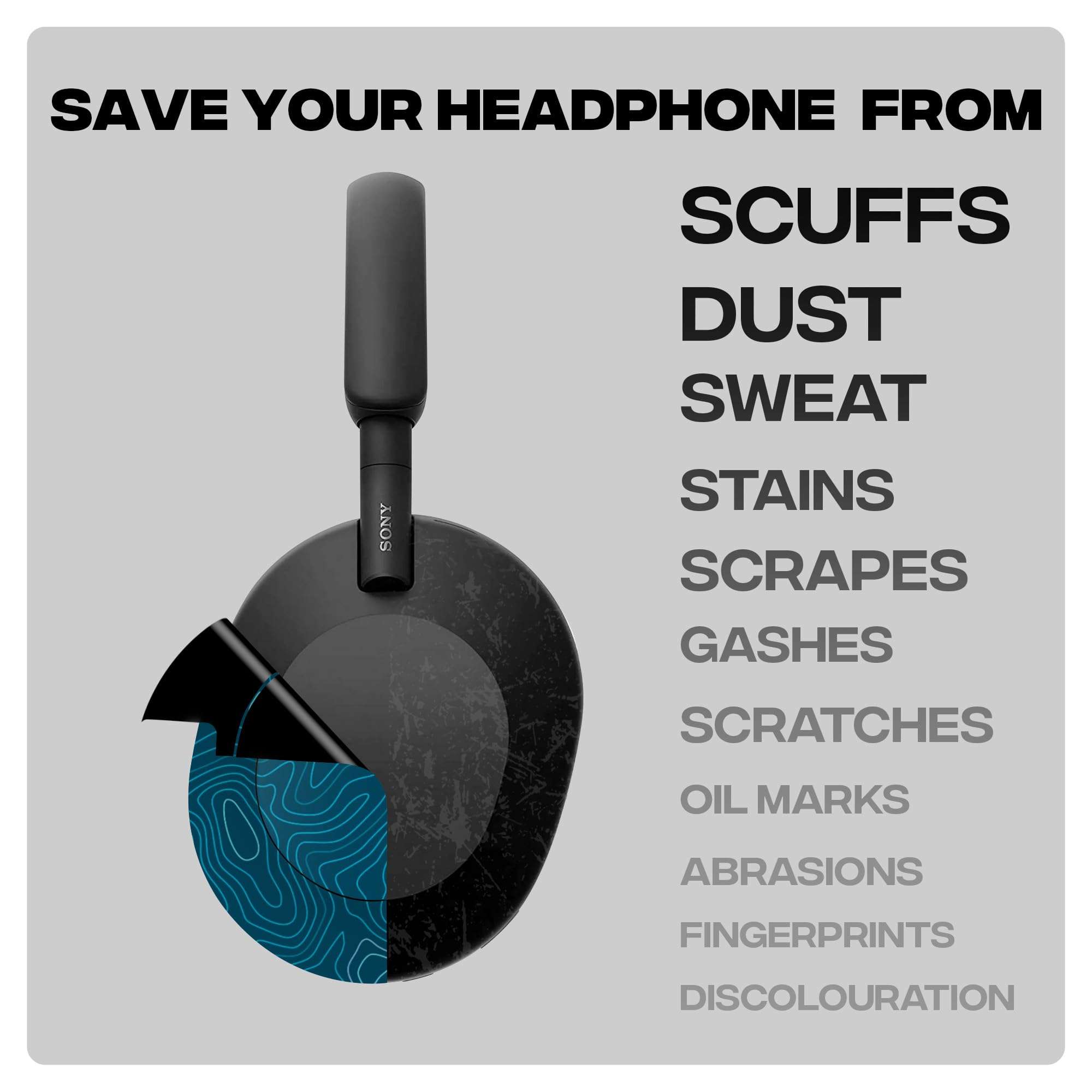 Capes Skin Cover Compatible with Sony WH-1000XM5 Headphones | Anti Scratch & Heat Resistant | Protective Wrap | Not a Case | Aqua, Full Body Skin 3