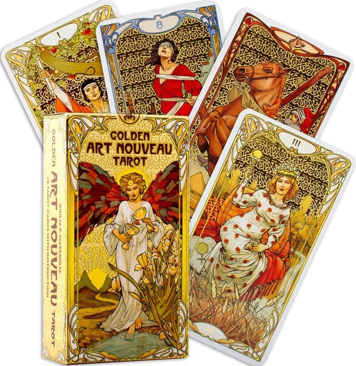 RJKD New Cards Deck Golden Art Nouveau Oracle Tarot Cards A 78-Card Tarot Deck Among Most Popular English Oracle Divination Future Game Card Set God Fate Prediction Cards for Adult (Style 15) 6