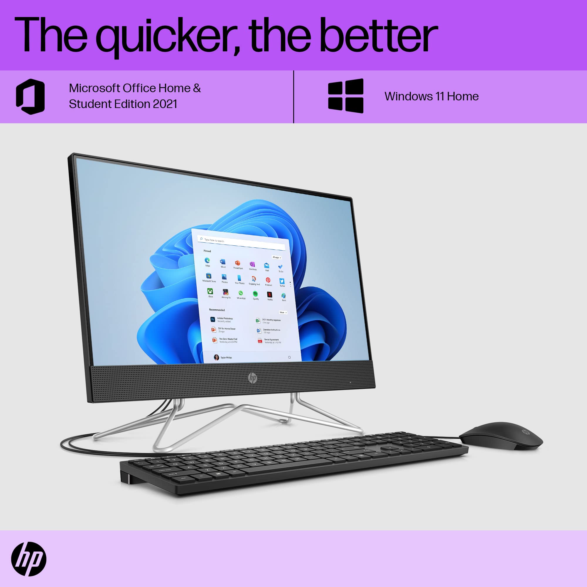 HP AIO AMD Ryzen 3-3250U-54.6cm(21.5 inch) FHD,VA, 3-Sided Micro-Edge, Anti-Glare Display/4GB RAM/1TB HDD/Wired Keyboard & Mouse/Dual Speakers/AMD Radeon Graphics/Win 11/MSO 2021/5.7Kg, 22-dd0401in 4