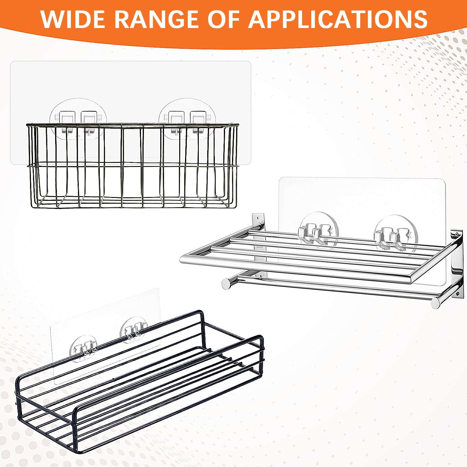 8 Pack Shower Caddy Adhesive for Replacement, Strong Adhesive Sticker Hooks Transparent Adhesive Wall Hooks No Drilling for Shower Caddy Basket Shelf Bathroom Storage Corner Shelves Kitchen Racks 5