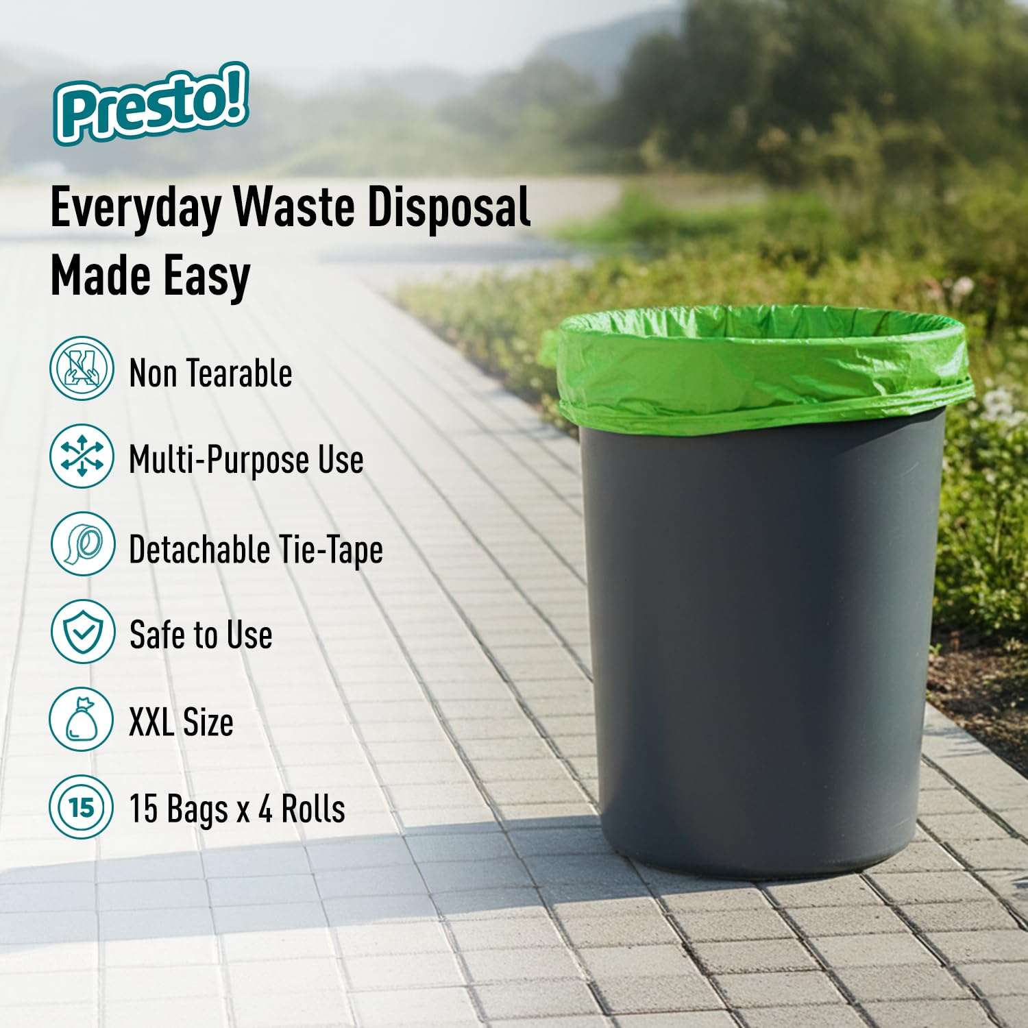 Amazon Brand - Presto! Garbage Bags | XXXL | 30 Count | 10 Bags x 3 Rolls | 42 x 48 In | For Dry & Wet Waste | Green 3