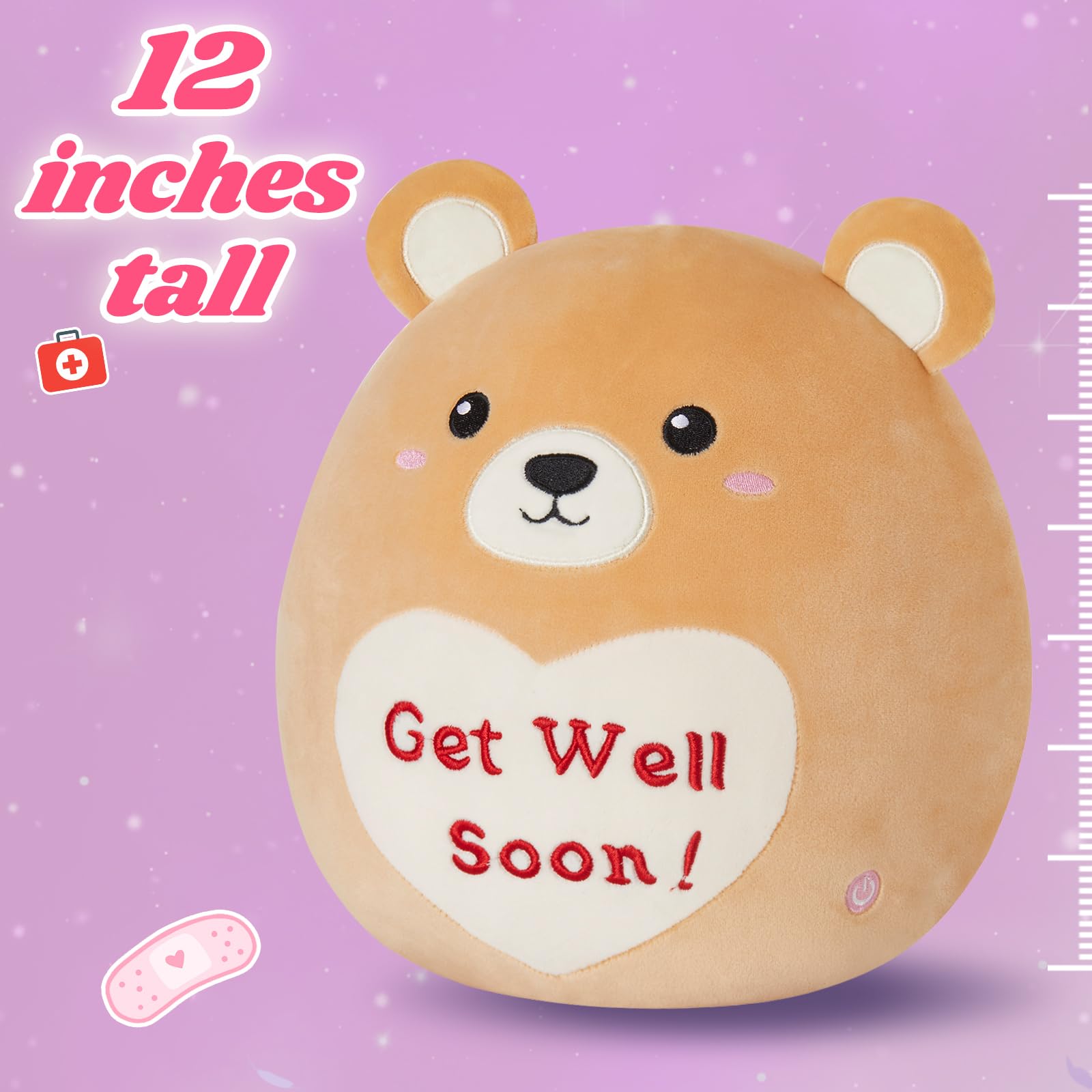 CozyWorld 12" Light Up Get Well Soon Bear Stuffed Animal Plush Pillow Super Soft Sofa Cushion Stretchy Plushy Toy Decors Best Get Well Soon Gift for Recovering Patient 6