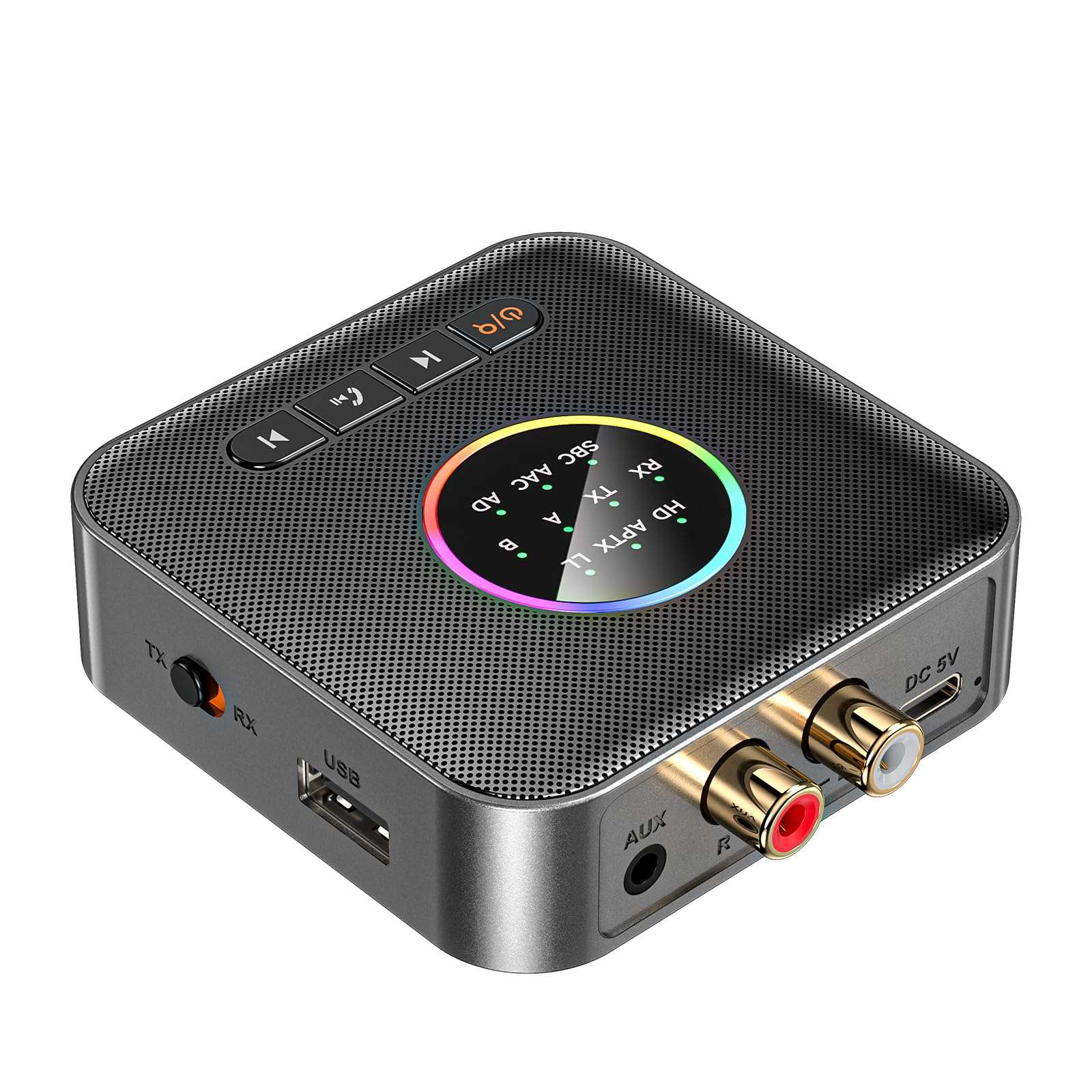 [Upgraded] MOREGAX M10 Pro+ Bluetooth Receiver Transmitter for TV/Home Stereo/Vintage Speakers/Music Streaming Sound System, Support aptX Low Latency Audio Adapter with USB, RCA, 3.5mm AUX in/Output 1