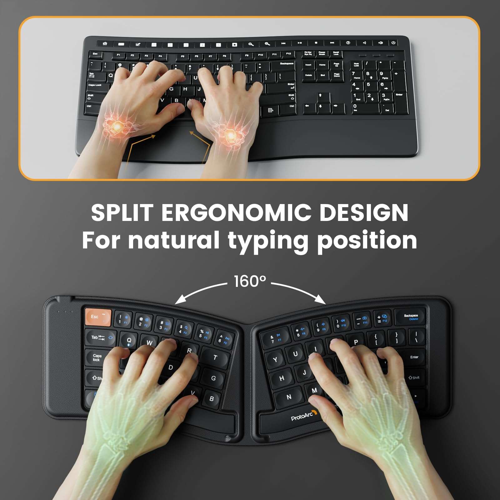 ProtoArc XK03 Ergonomic Foldable Keyboard and Rechargeable Ergonomic Vertical Mouse Gray 3