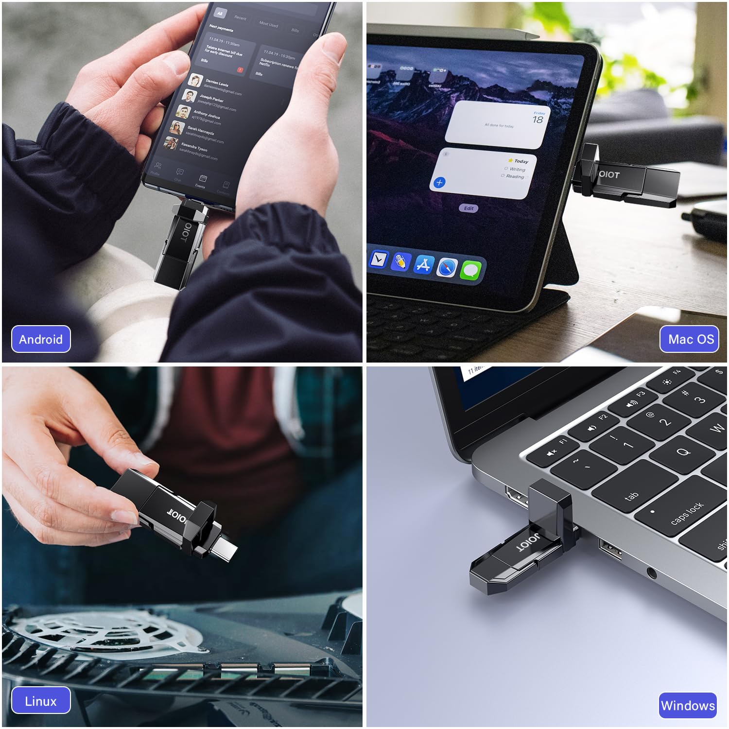 JOIOT USB C Flash Drive 512GB Up to 450MB/s Dual Type-C & USB-A USB 3.2 Solid State Drive USB-C Thumb Drive Compatible with iPhone 15/16/17 Series Smartphone Tablet Laptop Car Smart TV Game Console 5