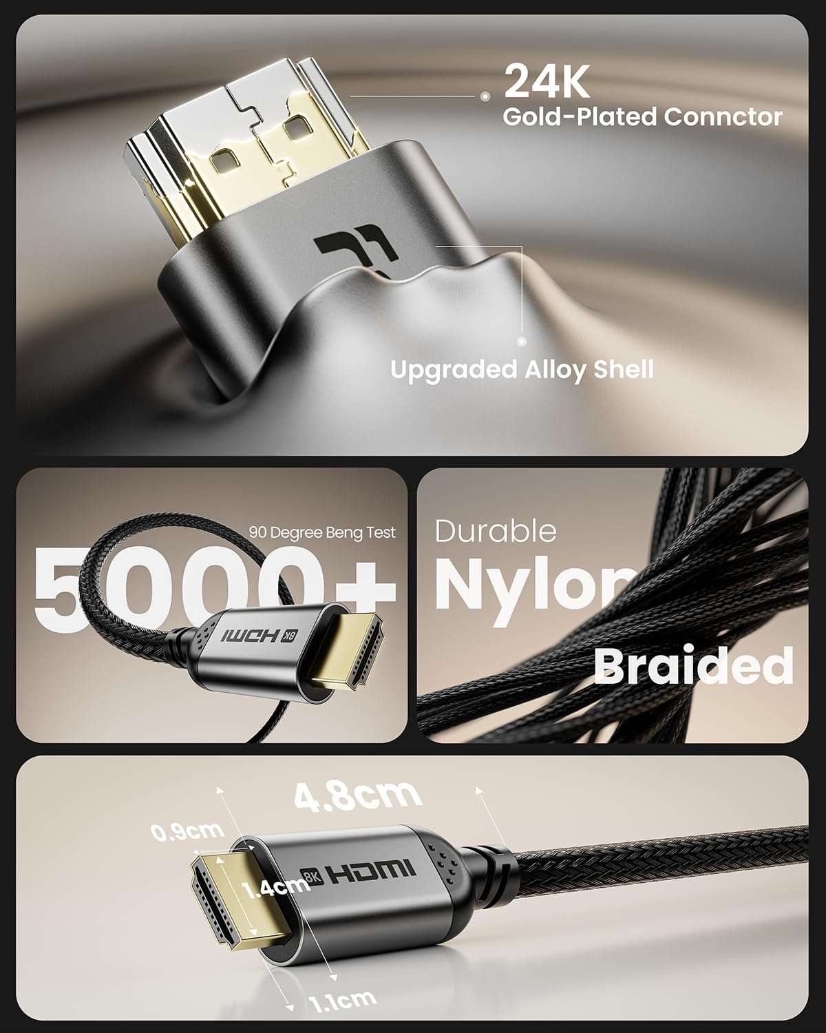 Fasgear HDMI 2.1 Cable 10ft 2Pack Certified 8K HDMI Cable 48Gbps High Speed HDMI Cord Braided 8K@60Hz 4K@120Hz HDCP 2.3 Support eARC HDR10 3D Dolby Compatible for Roku TV/Monitor/Laptop/Blu-ray Black 6