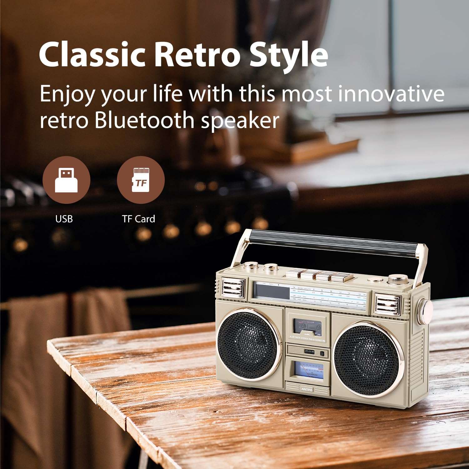 ANTPO Retro Vintage Radio Bluetooth Speakers Vintage Decor Small Wireless Speakers Stereo Radio Portable FM with Rich Bass Speakers Support TF Card for Home/Outdoor/Gift 6
