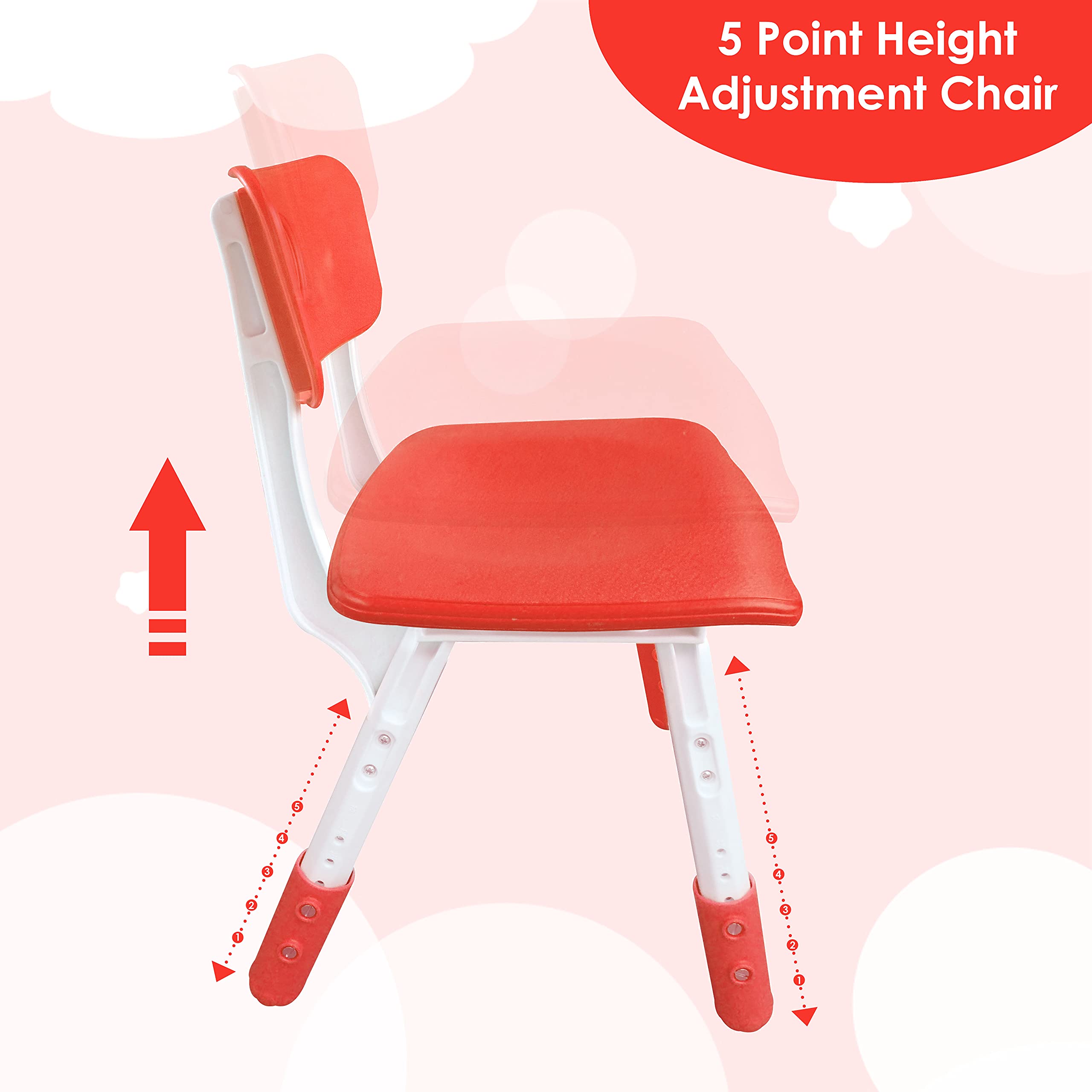 Sunbaby Kids Chair (Height Adjustable/Flexible) Strong Frame, Study Chairs, Portable, Kids Furniture Broad Wide Seating, Correct Posture Supports Back Ergonomic Design (RED) 5