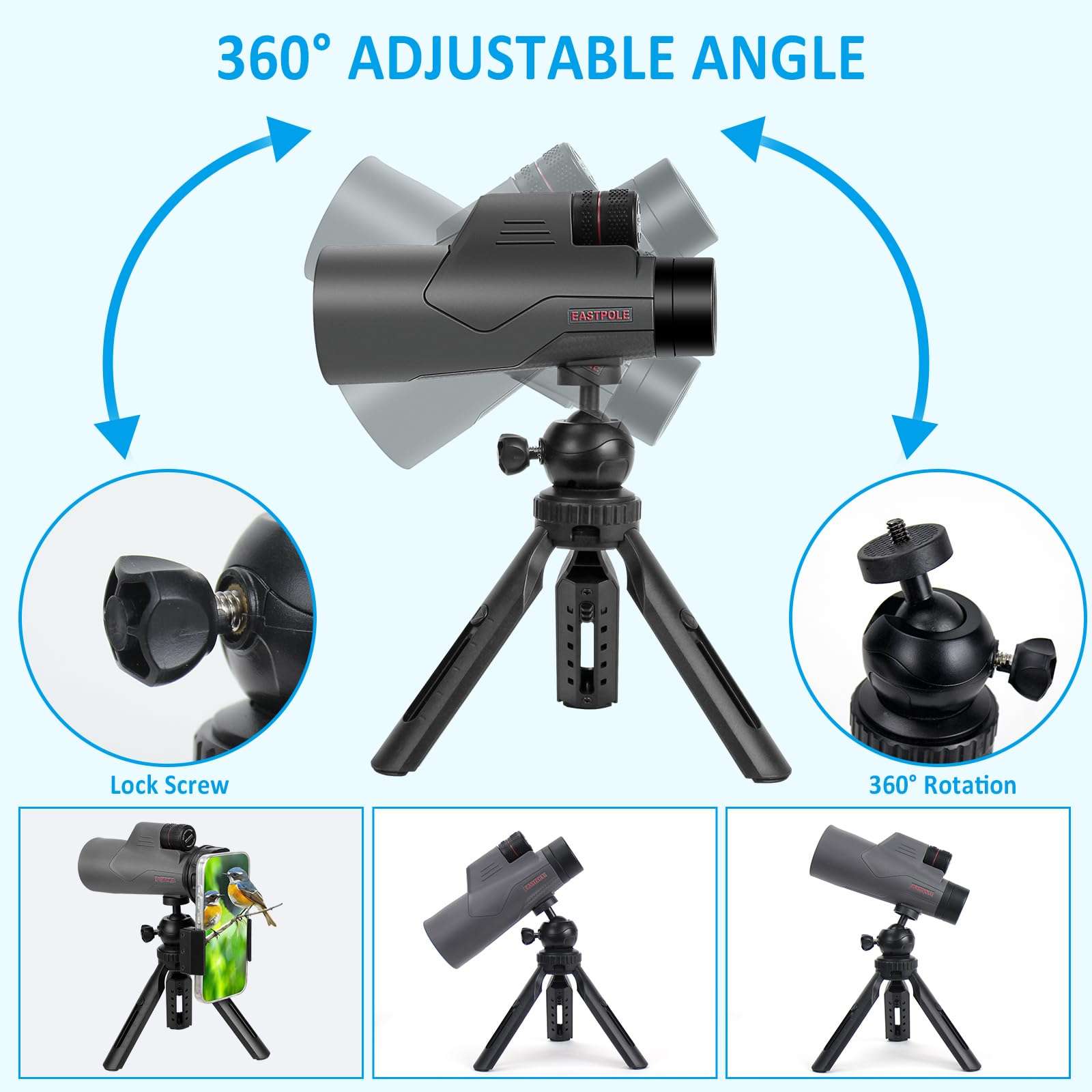 Monocular 12x56 High Power Monocular Telescope for Adults with Smartphone Adapter, FMC Lens & BAK4 Prism, for Bird Watching, Hunting, Hiking, Camping and Concerts(Grey) 6