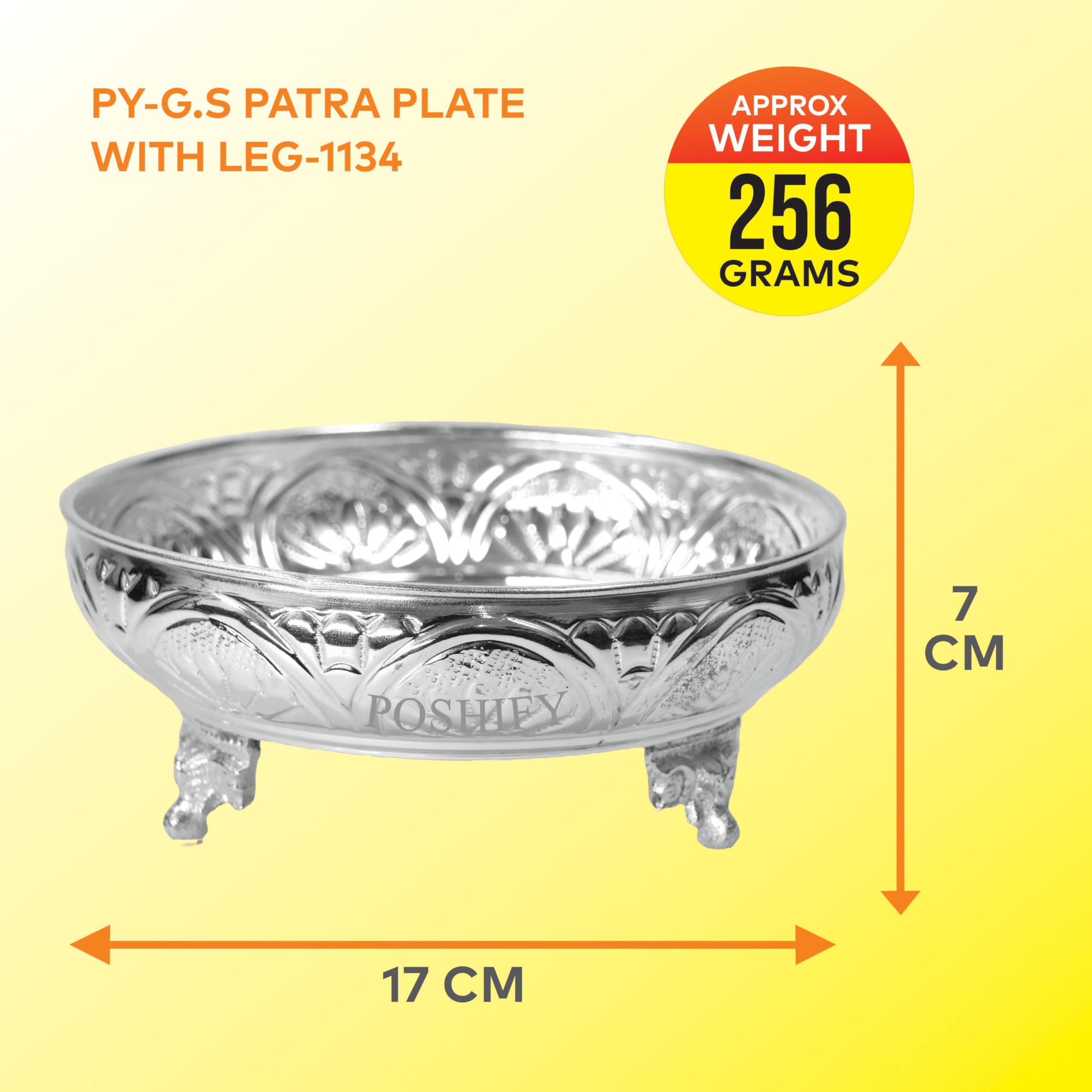 Poshify German Silver Pooja Plate with Leg for Spiritual Growth, Home Decor, Traditional Puja Thali, Aarti Plate, Temple Decoration, Puja Room Essentials, Diwali Decorations, Handcrafted Silverware 3