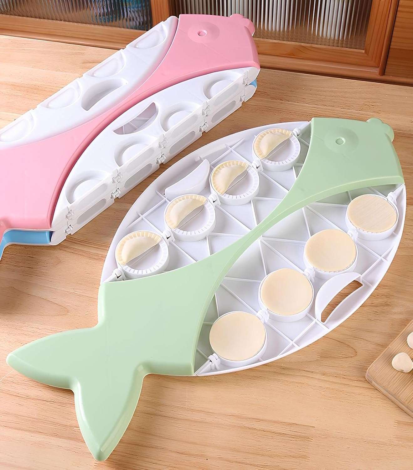 Toriox Fish Shape 8 in 1 Dumpling Maker Ghughra Momos Maker Machine, Skin Press Mould for Gujiya Ghughra Mould Machine, Kitchen Dumpling Making Tool with Dumpling Puri Maker 1