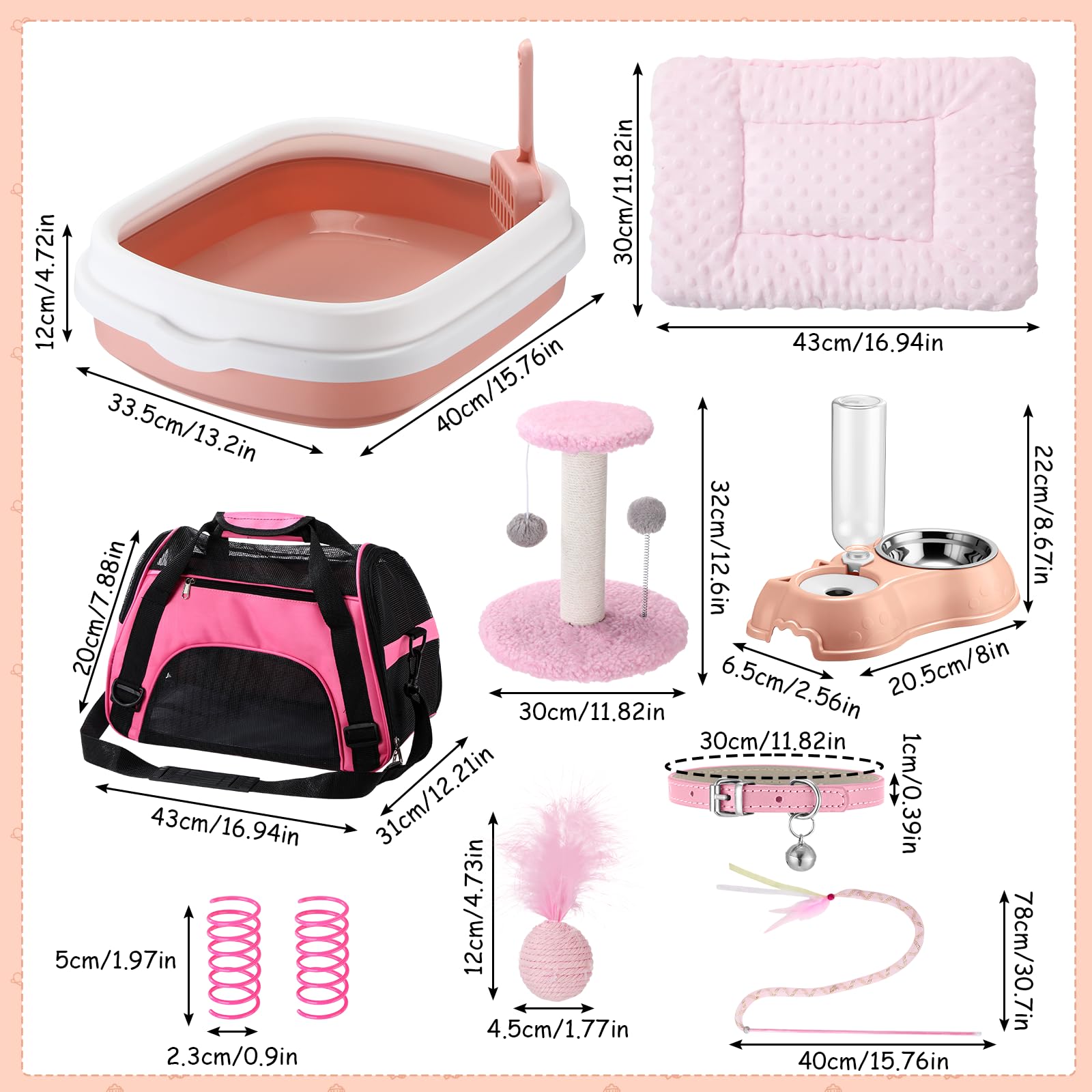 Aliceset 10-in-1 Pink Kitten Cat Starter Kit Essentials for Indoor Kittens Including Pink Cute Litter Box, Auto Feeder, Breathable Carrier, Bed, Toys & More Ideal for New Cat Owners 4