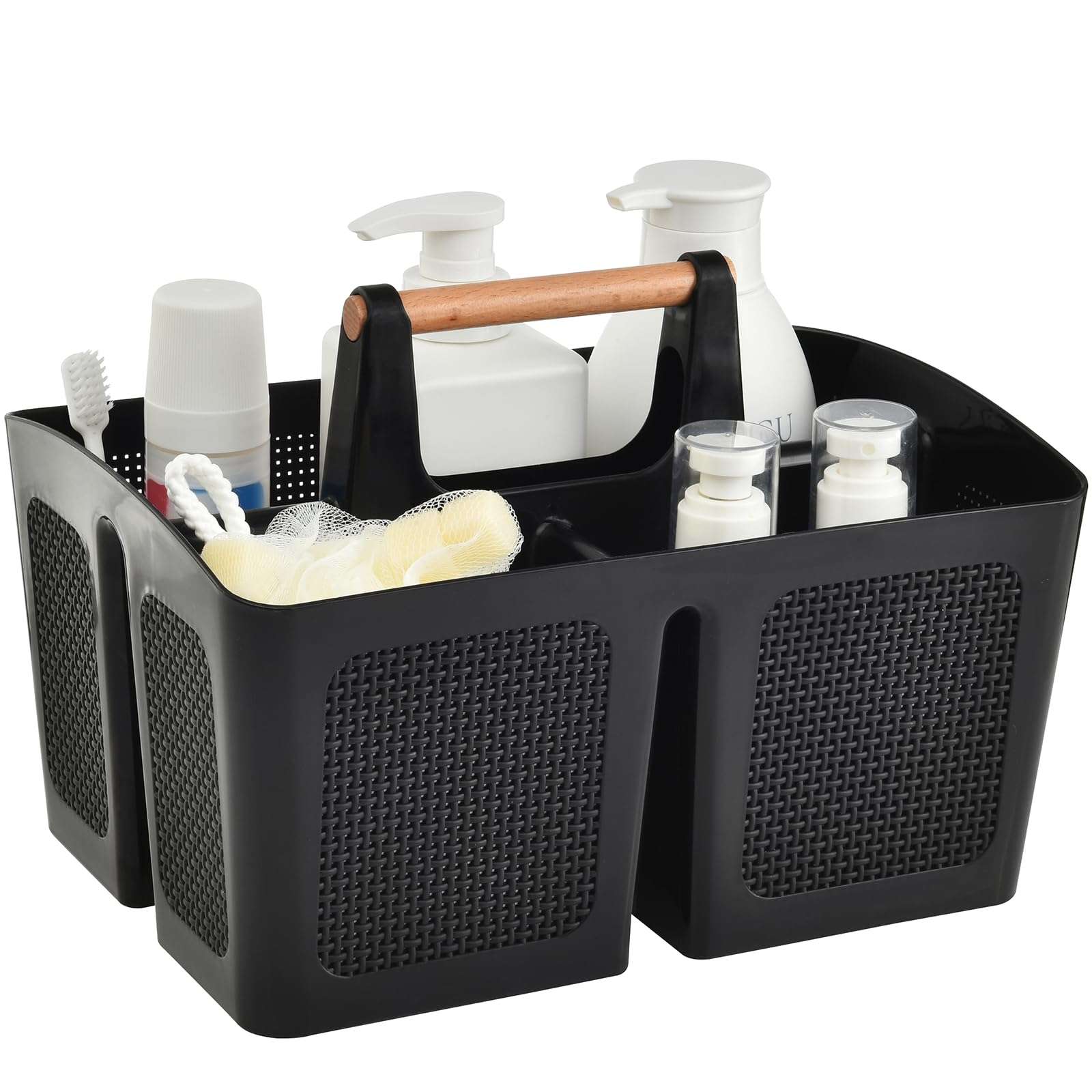 ALINK Portable Shower Caddy Basket with Compartments, Plastic Divided Cleaning Caddy Organizer Storage Tote with Handle for Bathroom, College, Dorm Room Essentials, Black 1