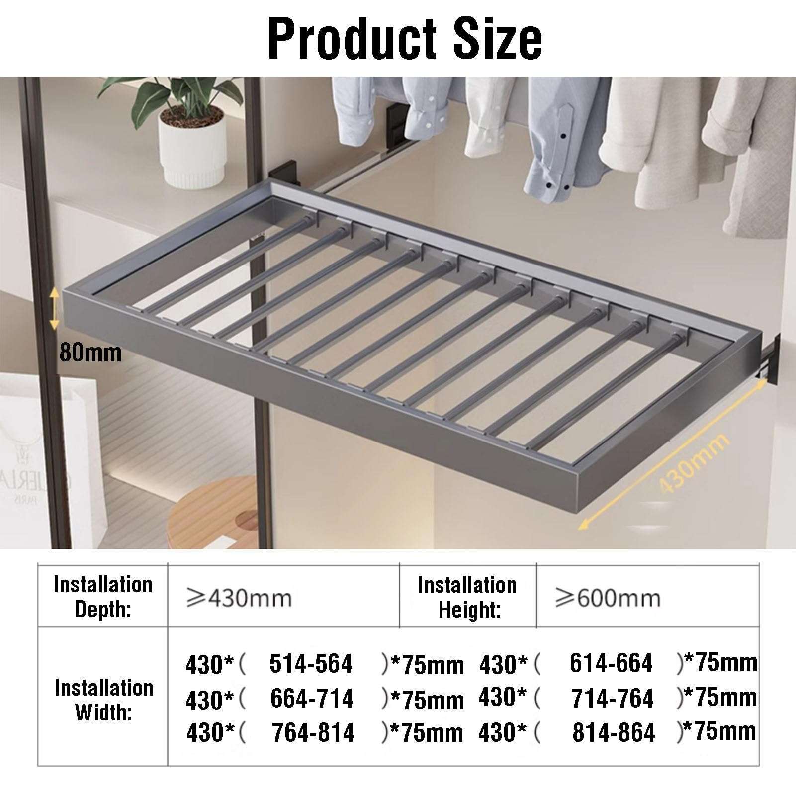 Wardrobe Drawer Trouser Rack with Buffer System,Sliding Pull Out Trouser Hanger Rack,Above Washing Machine Drying Rack Hidden Clothes Rack,for Wardrobe Closet Bathroom Cabinet 3