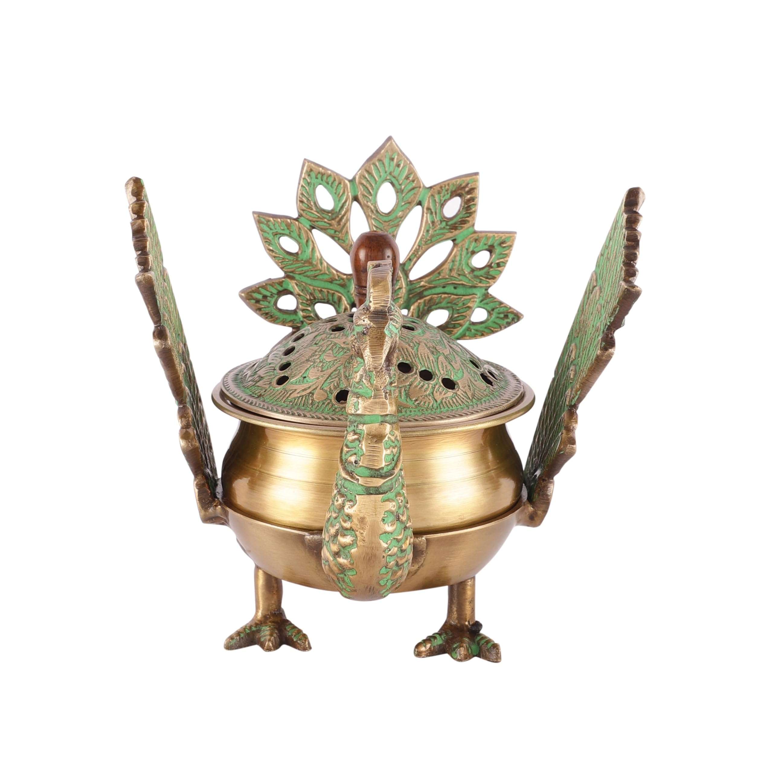 Skywalk Brass Loban Dhoop Dani with Peacock - Dhunachi Urli, Konark Lamp, Dhoop Dhuni Burner, Incense Burner for Home, Office, Puja 4