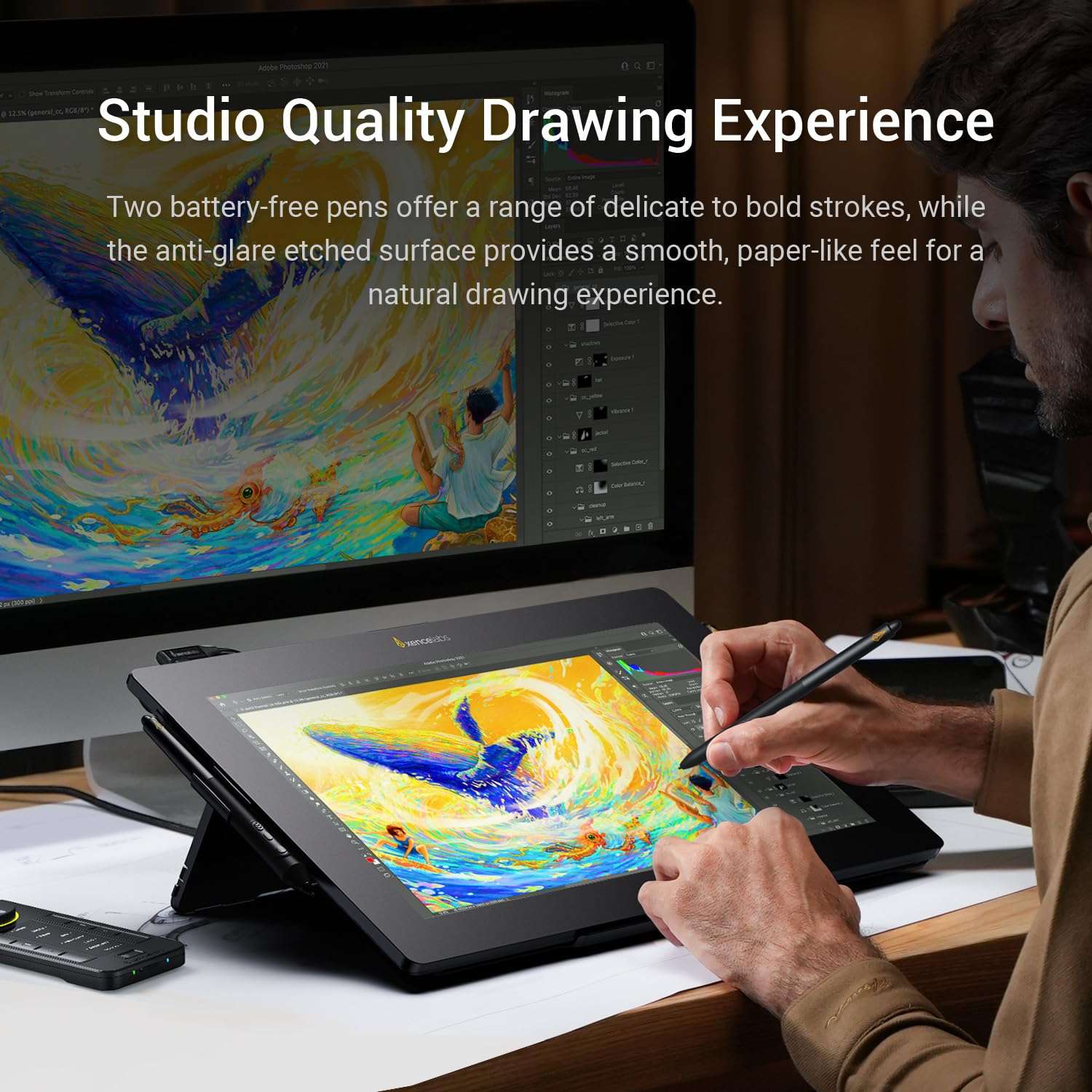 Xencelabs Pen Display 16 Bundle with Quick Keys, 16" Portable Drawing Display with 2 Battery-Free Pens for Win/Win-ARM/macOS/Linux, Black 5