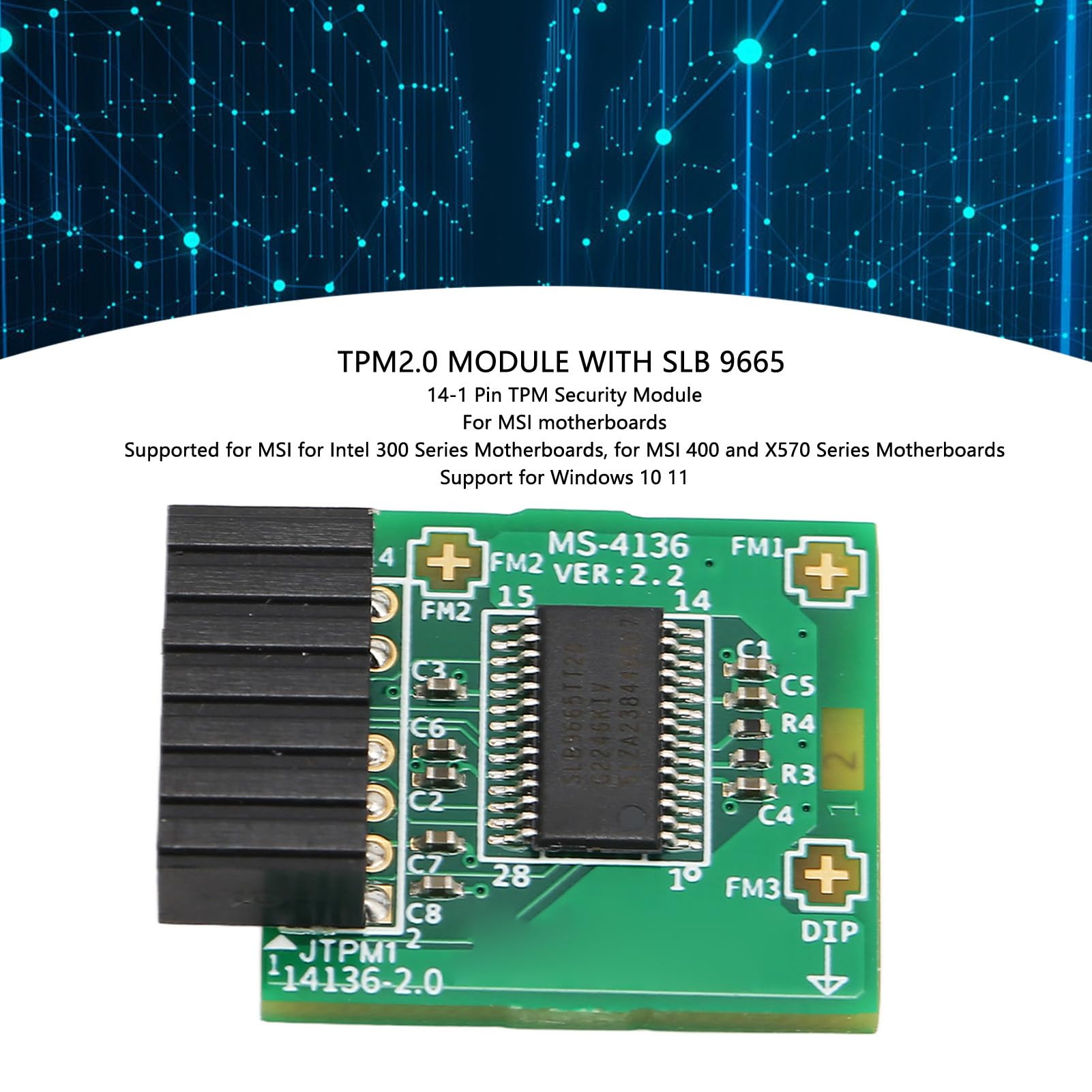 Vikye TPM2.0 Module for Motherboards, 10 11 Support with SLB 9665 6