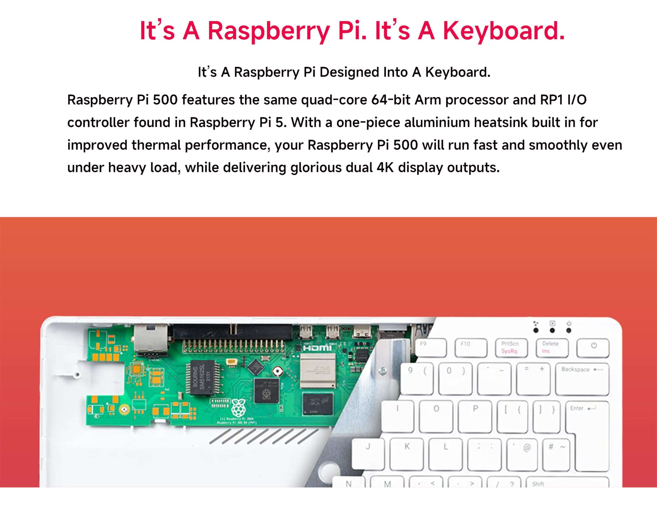 CeedLomi Official RPi 500 Portable Keyboard Computer Compatible with Raspberry Pi 500, Quad-Core 64-bit Arm Processor, Support WiFi/Bluetooth, Comes with Official 32GB Micro SD Card, etc. (6 Items) 4