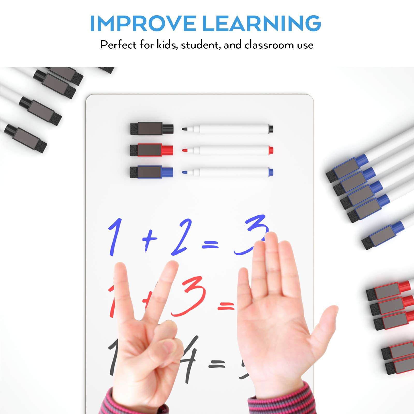 Nicpro 6 Pack Lapboard Small Dry Erase Lap Board 9 x 12 inches Double Sided with 18 Water-Based Pens and 6 Erasers Learning Mini Whiteoard Portable for Kid Student and Classroom Use 5