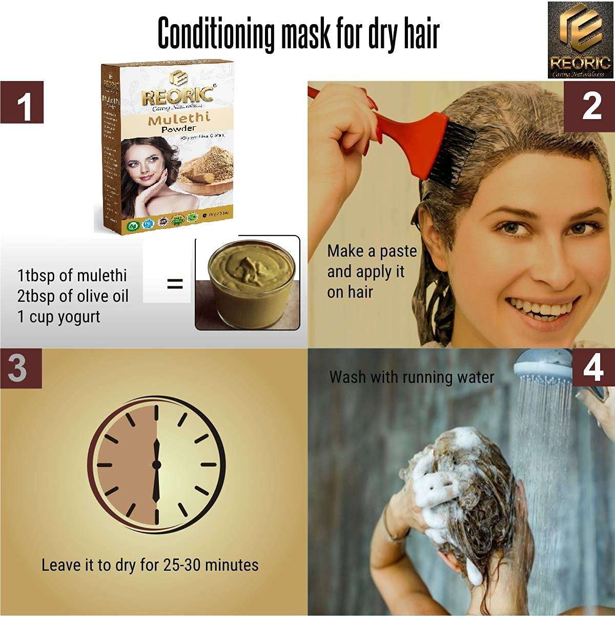 Reoric mulethi powder for face |licorice powder |licorice powder for face |yastimadhu |glycyrrhiza glabra powder |pure mulethi powder for face,body,skin, & hair(100g, Pack of 1) 6